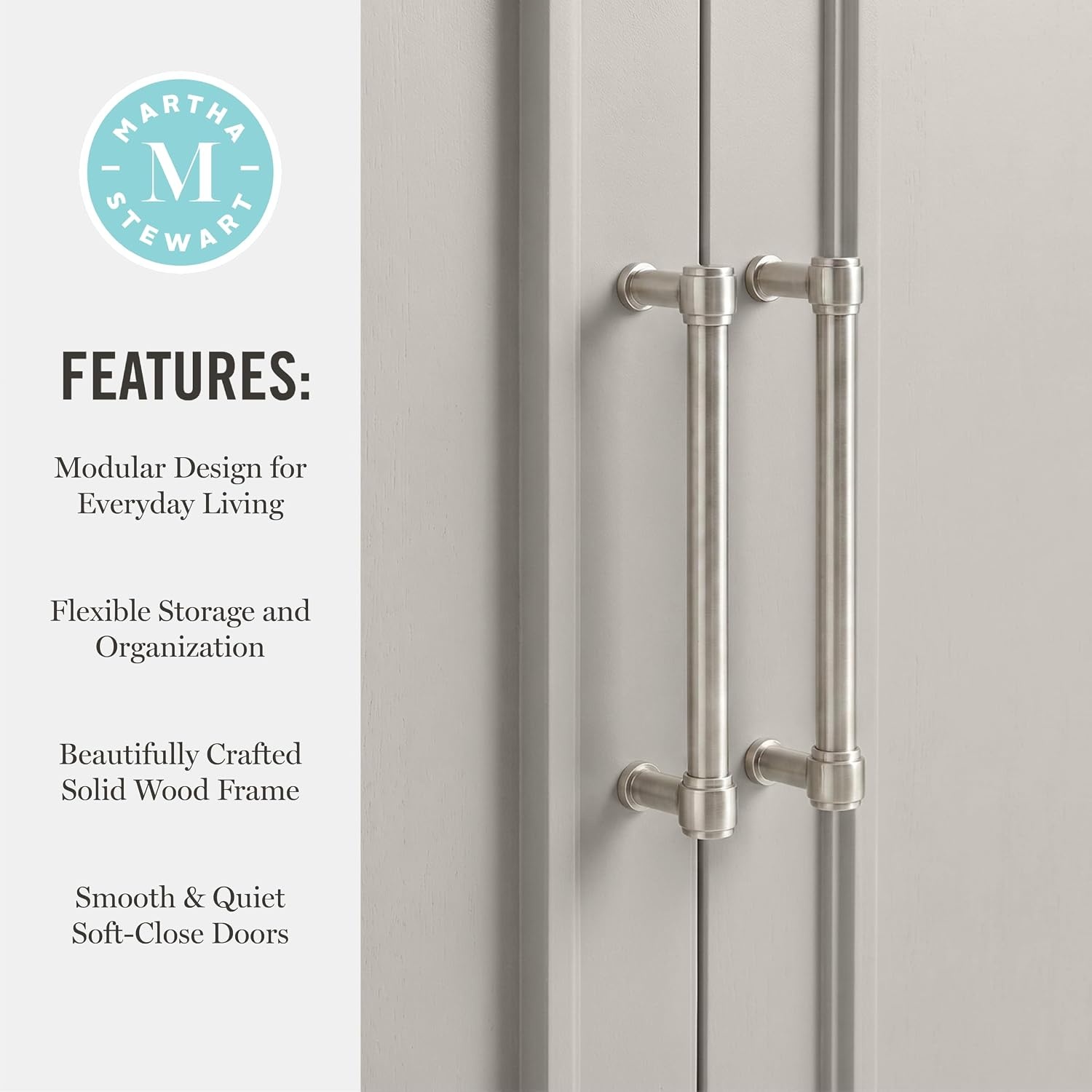 image:imageMartha Stewart Lily Pond Modular Storage Cabinet Slate BlueSharkey Gray FrameBrushed Stainless Steel Hardware