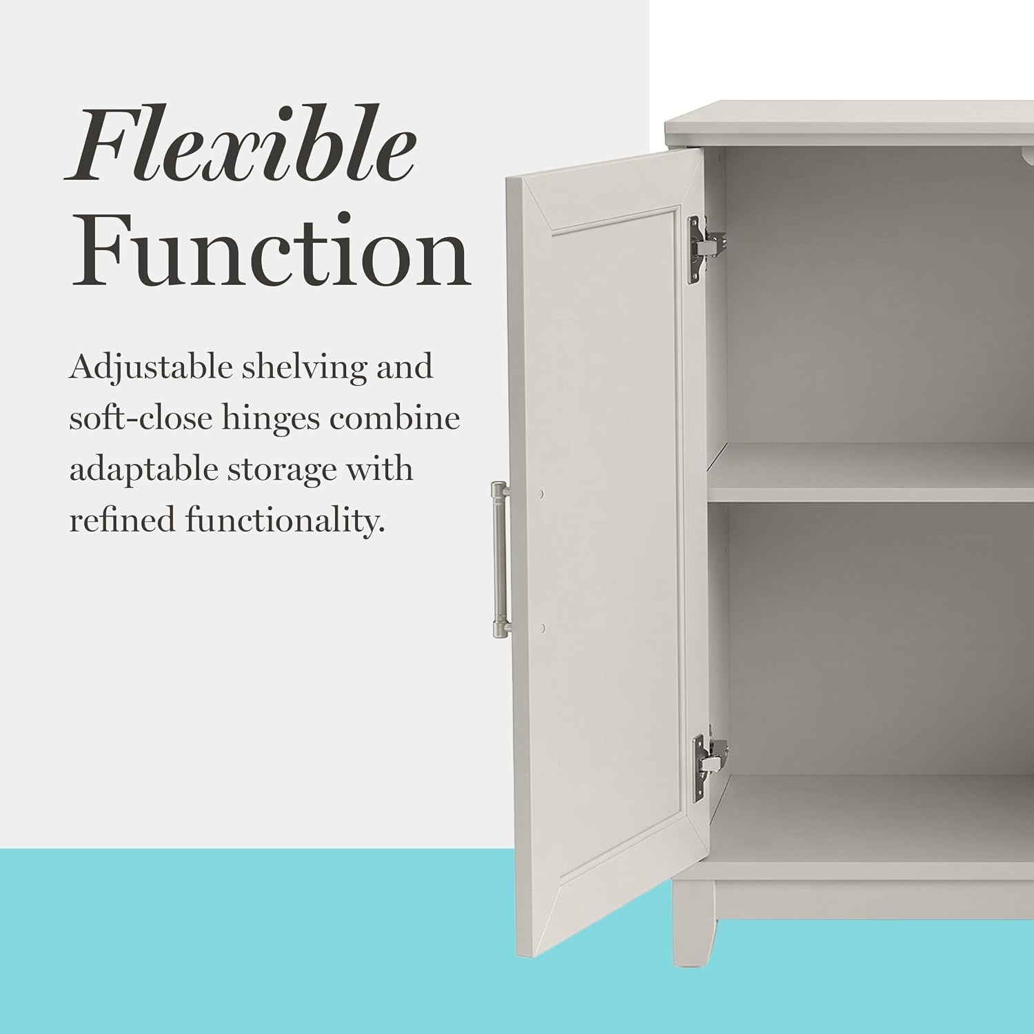 image:imageMartha Stewart Lily Pond Modular Storage Cabinet Slate BlueSharkey Gray FrameBrushed Stainless Steel Hardware