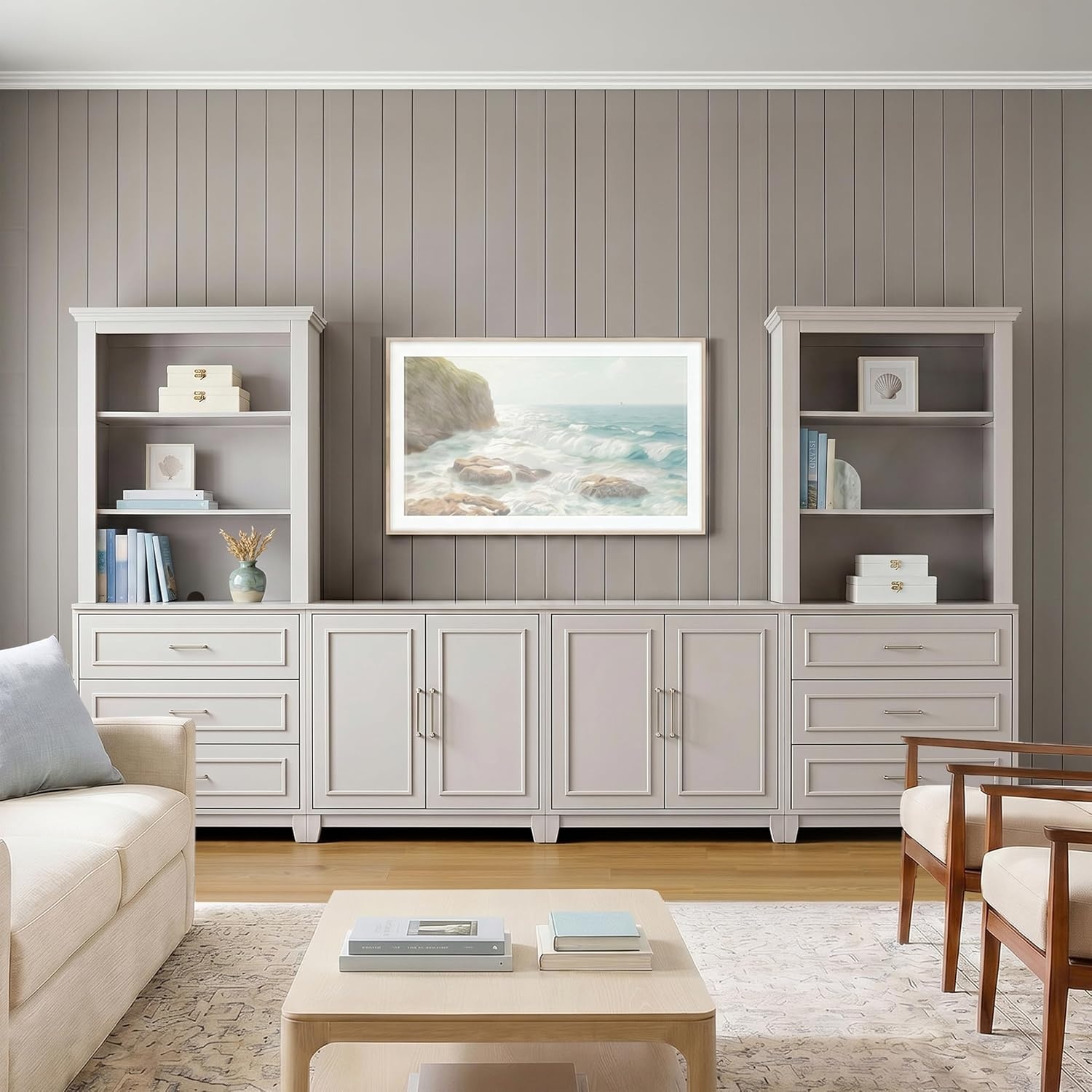 image:imageMartha Stewart Lily Pond Modular Storage Cabinet Slate BlueSharkey Gray FrameBrushed Stainless Steel Hardware