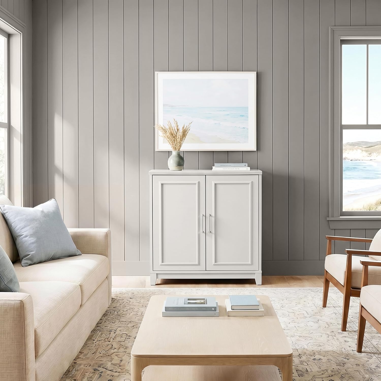image:imageMartha Stewart Lily Pond Modular Storage Cabinet Slate BlueSharkey Gray FrameBrushed Stainless Steel Hardware