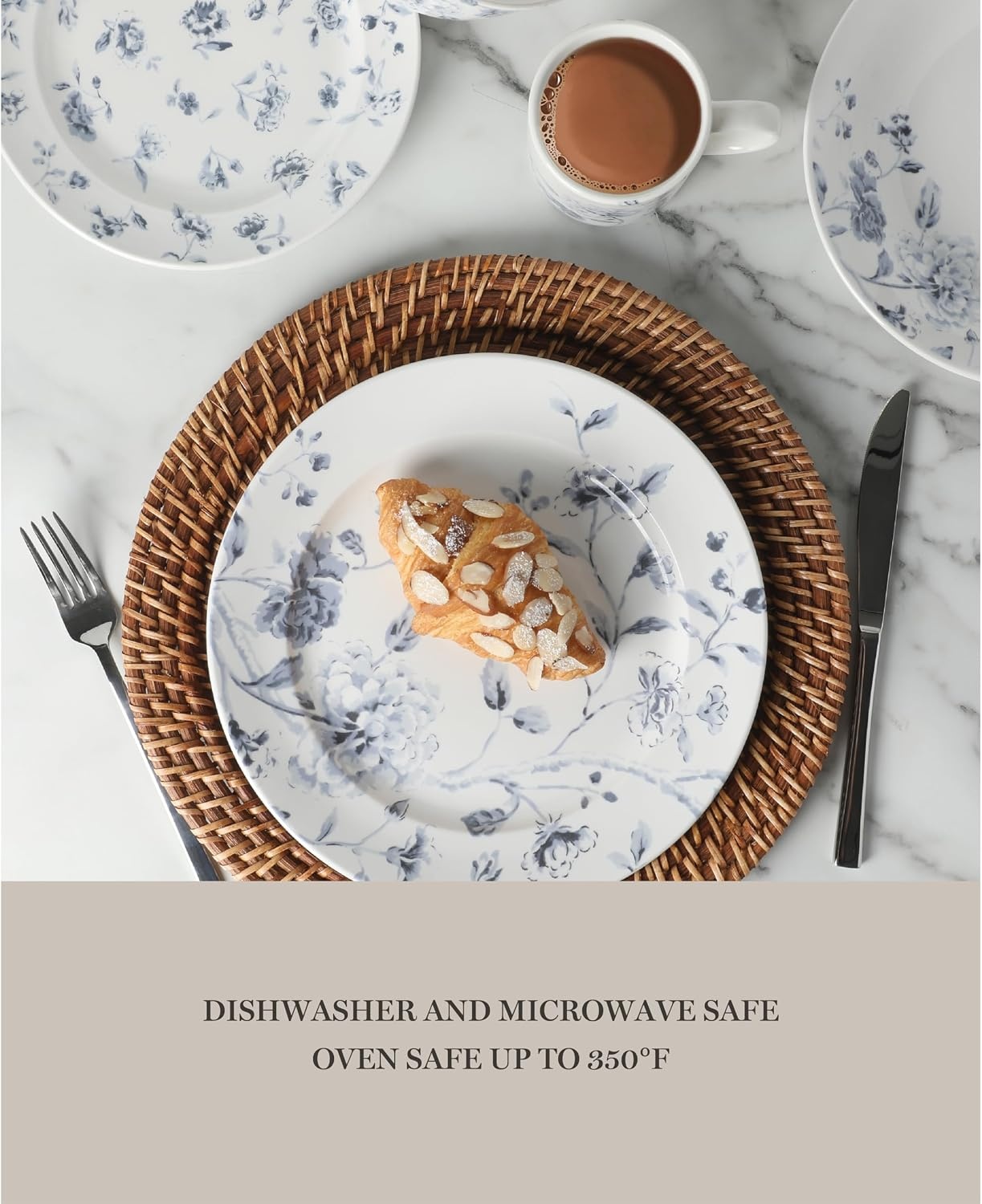 image:imageMartha Stewart Plates and Bowls Set 16 Piece Dinnerware Set for 4 BlueBlue Floral