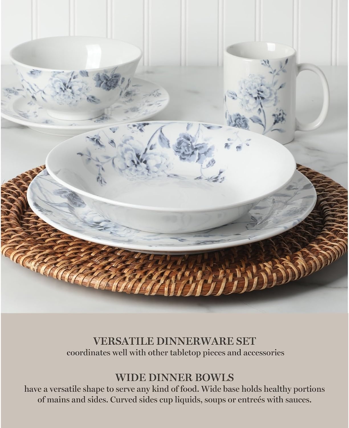 image:imageMartha Stewart Plates and Bowls Set 16 Piece Dinnerware Set for 4 BlueBlue Floral
