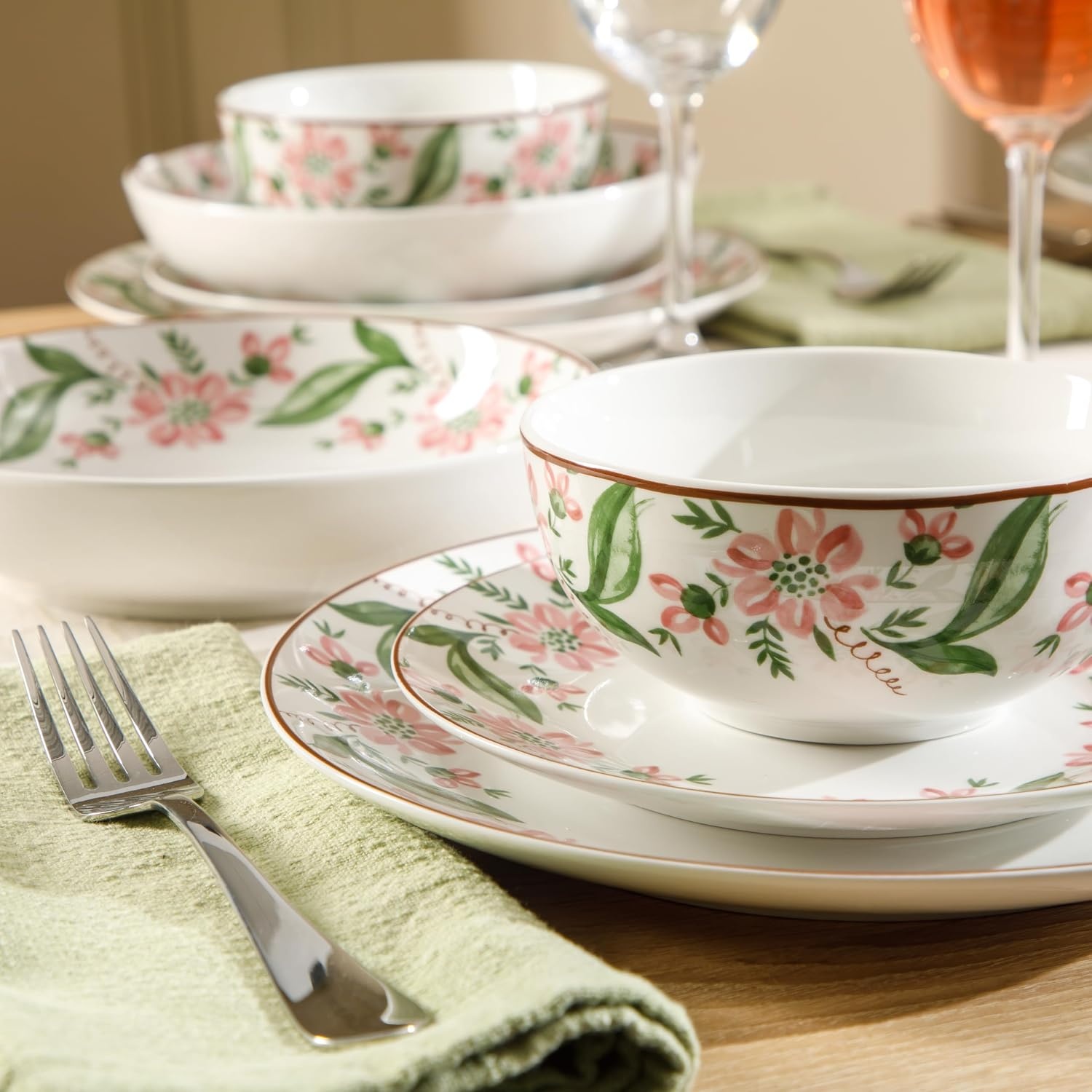image:imageMartha Stewart Plates and Bowls Set 16 Piece Dinnerware Set for 4 BlueBlue Pink Serenade