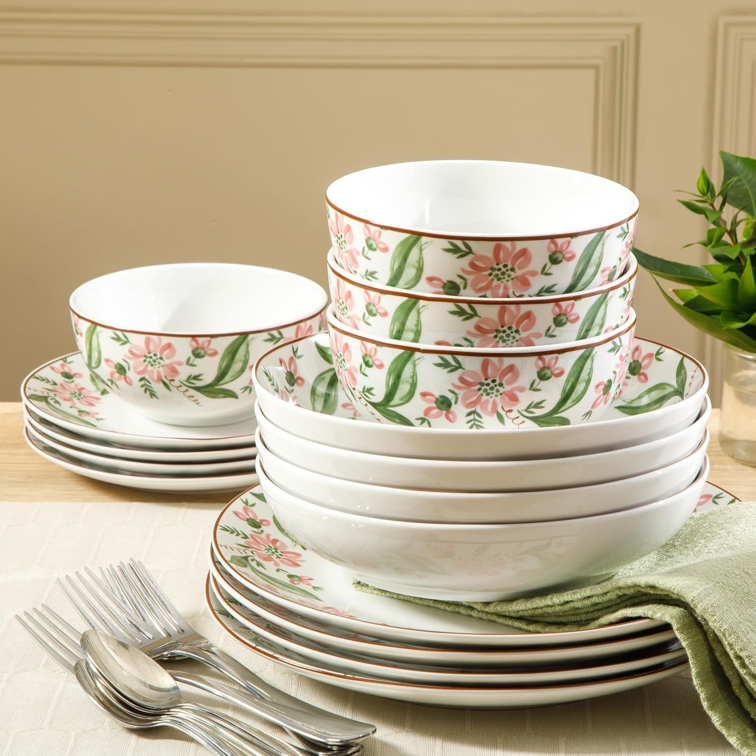 image:imageMartha Stewart Plates and Bowls Set 16 Piece Dinnerware Set for 4 BlueBlue Pink Serenade