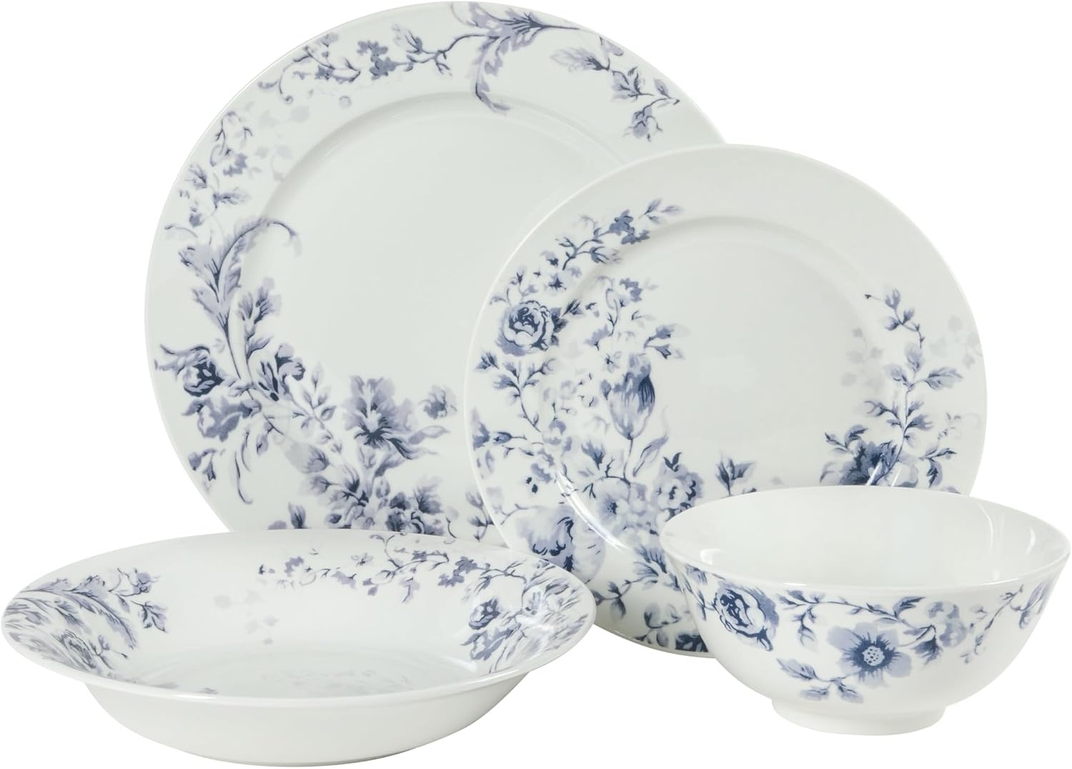 image:imageMartha Stewart Plates and Bowls Set 16 Piece Dinnerware Set for 4 BluePink Classic Floral