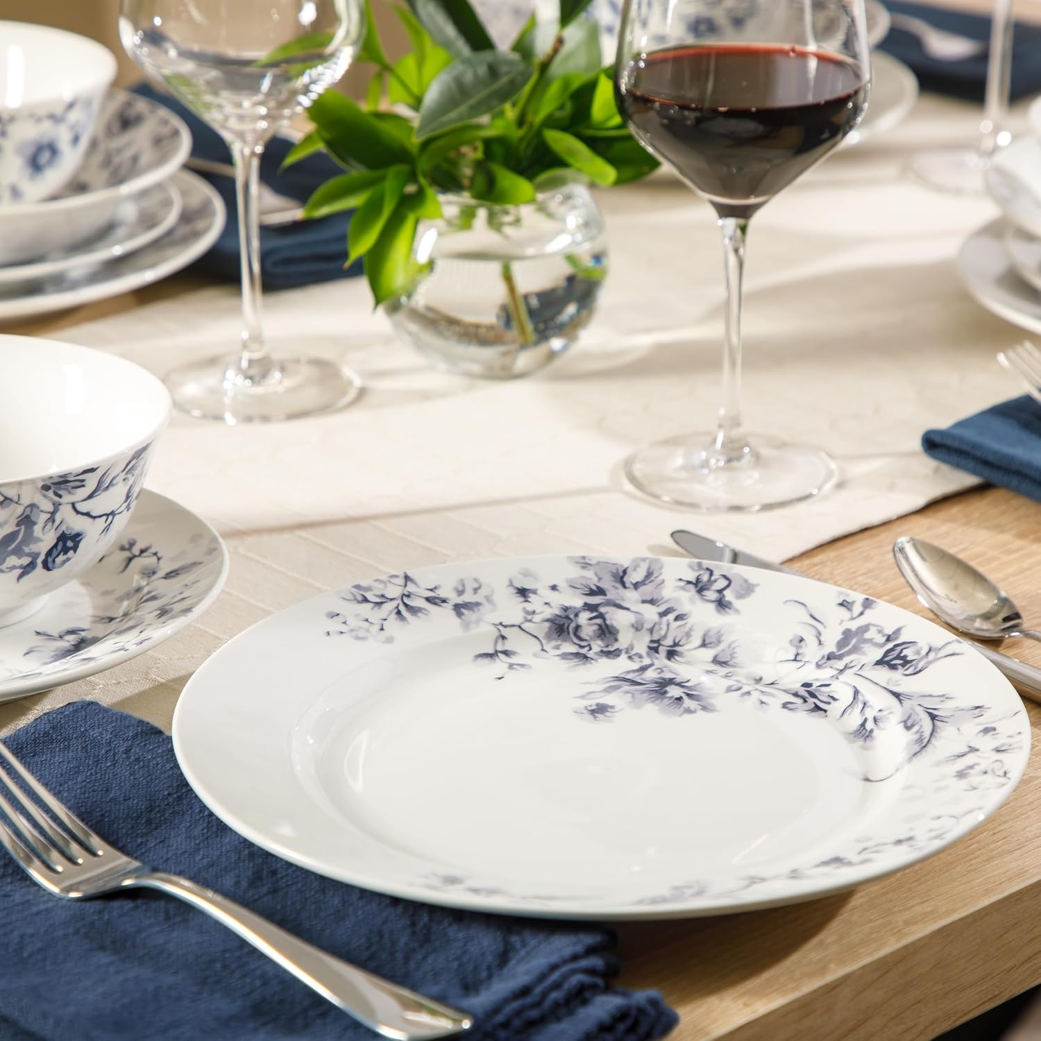 image:imageMartha Stewart Plates and Bowls Set 16 Piece Dinnerware Set for 4 BluePink Classic Floral