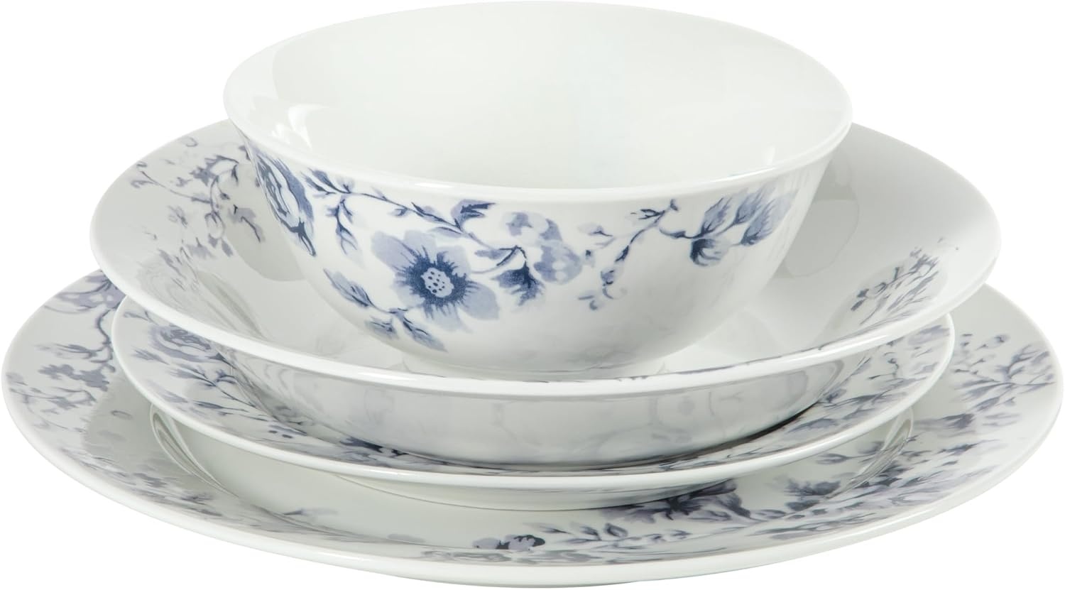 image:imageMartha Stewart Plates and Bowls Set 16 Piece Dinnerware Set for 4 BluePink Classic Floral