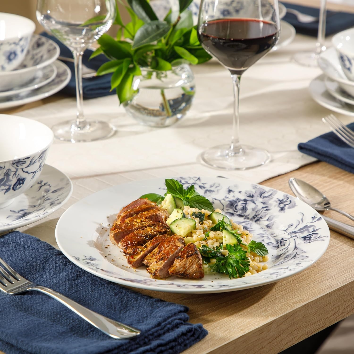 image:imageMartha Stewart Plates and Bowls Set 16 Piece Dinnerware Set for 4 BluePink Classic Floral