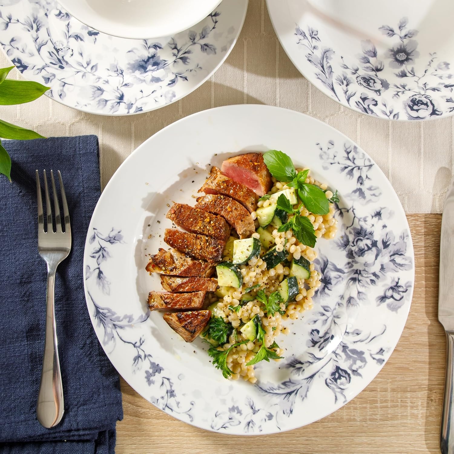 image:imageMartha Stewart Plates and Bowls Set 16 Piece Dinnerware Set for 4 BluePink Classic Floral