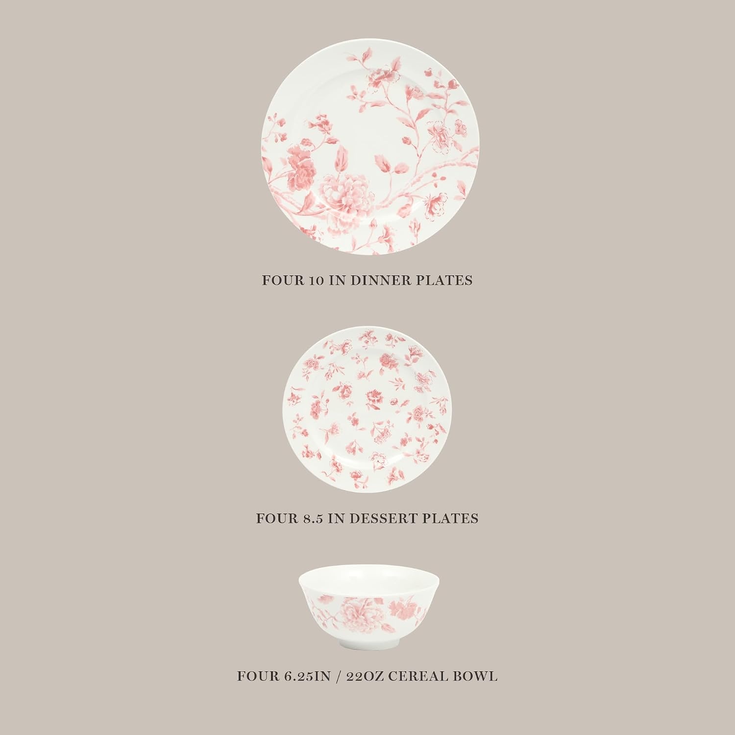 image:imageMartha Stewart Plates and Bowls Set 16 Piece Dinnerware Set for 4 BluePink Floral