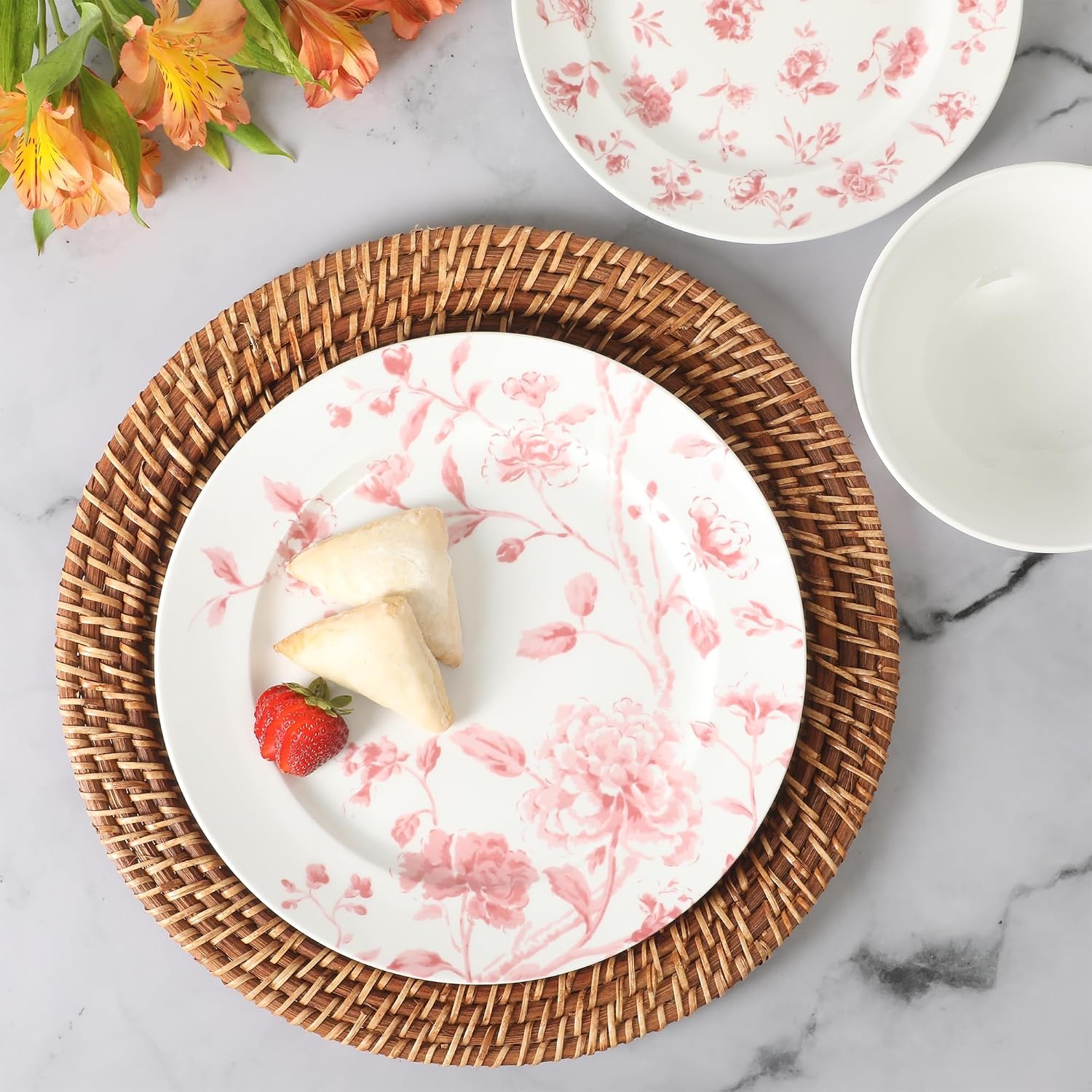 image:imageMartha Stewart Plates and Bowls Set 16 Piece Dinnerware Set for 4 BluePink Floral
