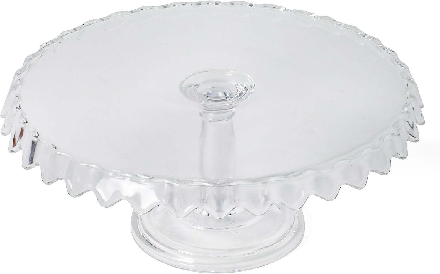 image:imageMartha Stewart Watercrest Glass Cake Stand 102 Inch Footed Pedestal Cake Plate with Scalloped Ruffled Edge Clear Handmade Glassware for Weddings Parties and Dessert DisplayGlass 102 No Dome