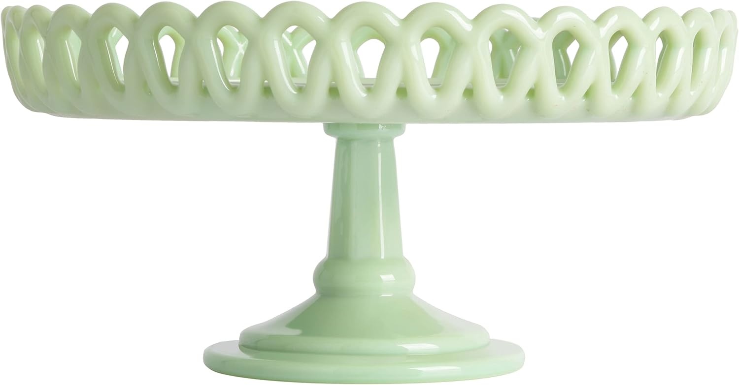 image:imageMartha Stewart Watercrest Glass Cake Stand 102 Inch Footed Pedestal Cake Plate with Scalloped Ruffled Edge Clear Handmade Glassware for Weddings Parties and Dessert DisplayGreen 85