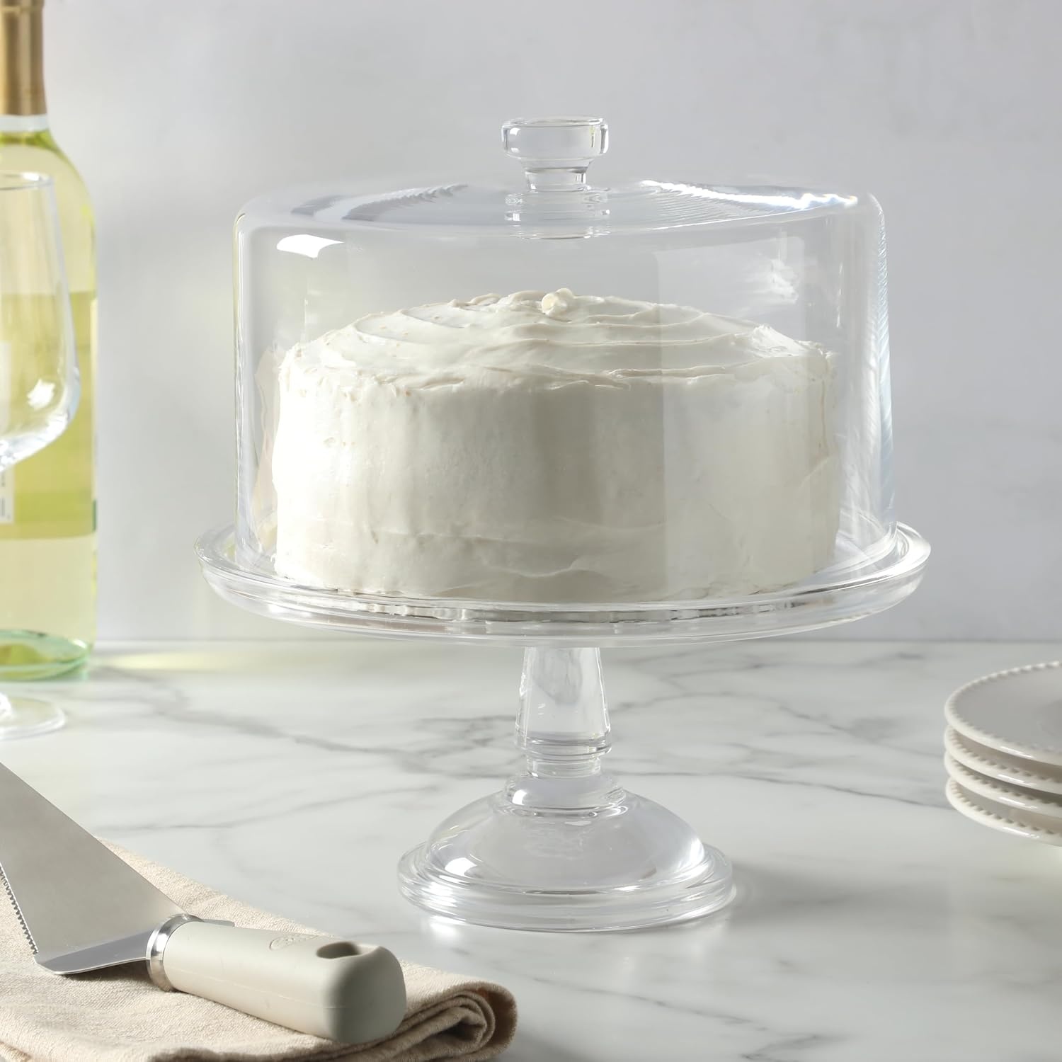 image:imageMartha Stewart Watercrest Glass Cake Stand 102 Inch Footed Pedestal Cake Plate with Scalloped Ruffled Edge Clear Handmade Glassware for Weddings Parties and Dessert DisplayGlass 102 W Dome