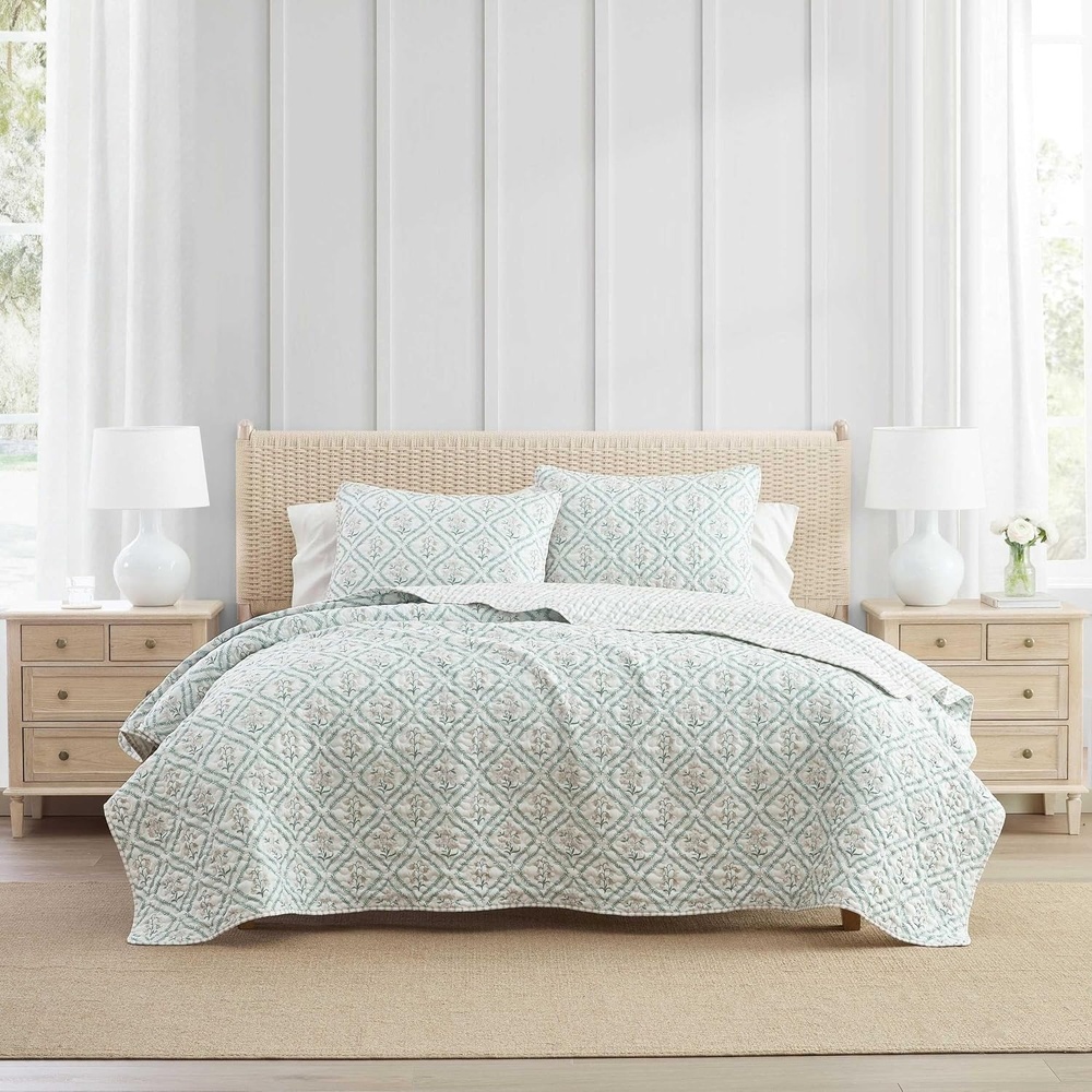 image:imageMartha Stewart Queen Comforter Set with Shams ReversibleCosta Ticking Stripe Green
