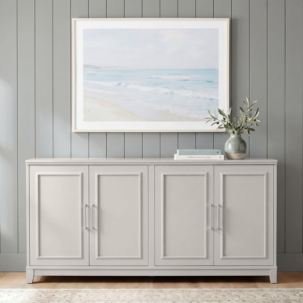 image:imageMartha Stewart Lily Pond Modular Storage Cabinet Slate BlueSharkey Gray FrameBrushed Stainless Steel Hardware