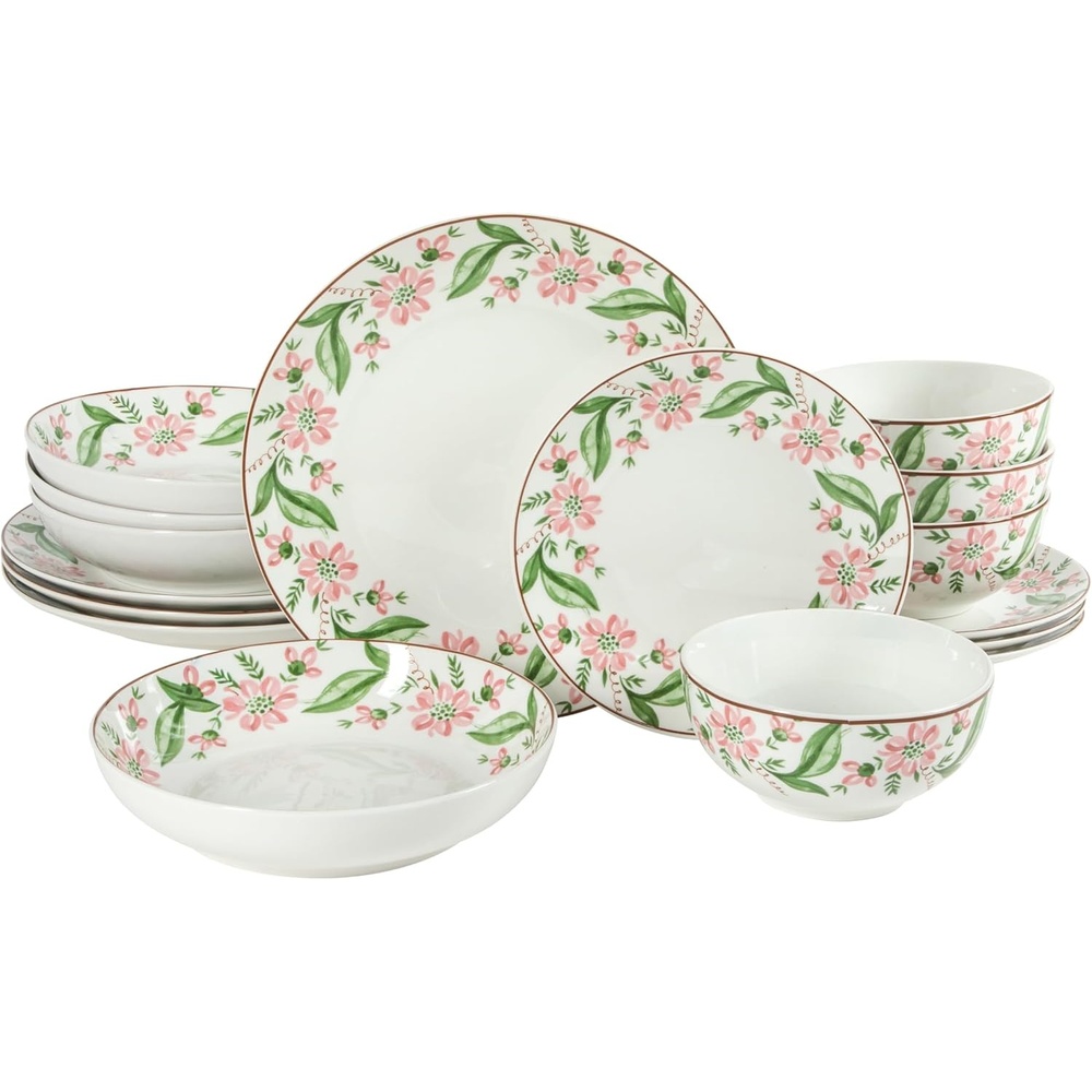 image:imageMartha Stewart Plates and Bowls Set 16 Piece Dinnerware Set for 4 BlueBlue Pink Serenade