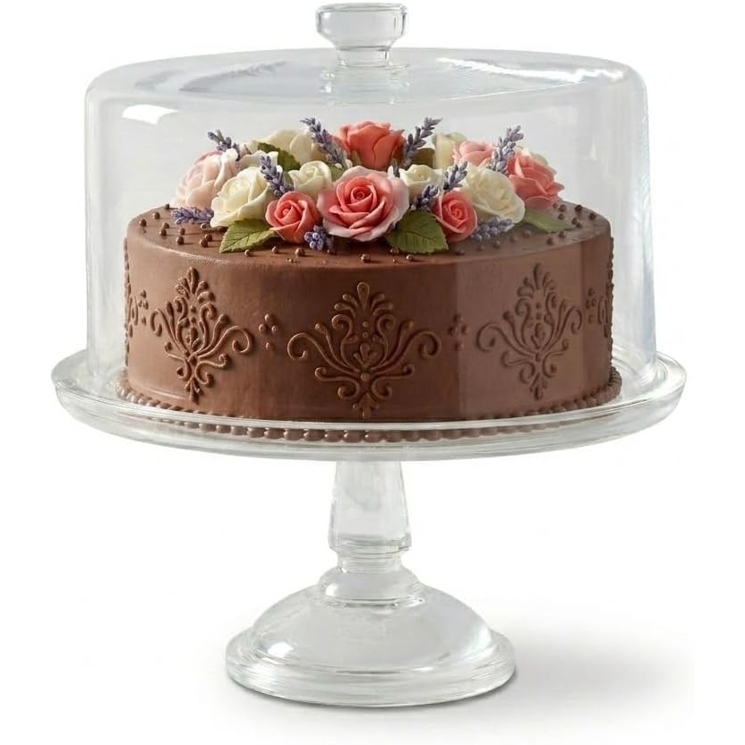 image:imageMartha Stewart Watercrest Glass Cake Stand 102 Inch Footed Pedestal Cake Plate with Scalloped Ruffled Edge Clear Handmade Glassware for Weddings Parties and Dessert DisplayGlass 102 W Dome