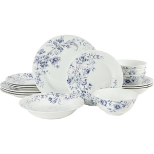 Martha Stewart Plates and Bowls Set, 16 Piece Dinnerware Set for 4, Blue(Pink (Classic Floral))
