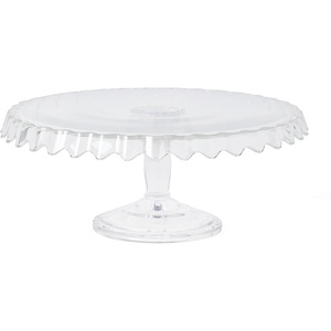 Martha Stewart Watercrest Glass Cake Stand, 10.2 Inch Footed Pedestal Cake Plate with Scalloped Ruffled Edge, Clear Handmade Glassware for Weddings, Parties, and Dessert Display(Glass (10.2″ No Dome))