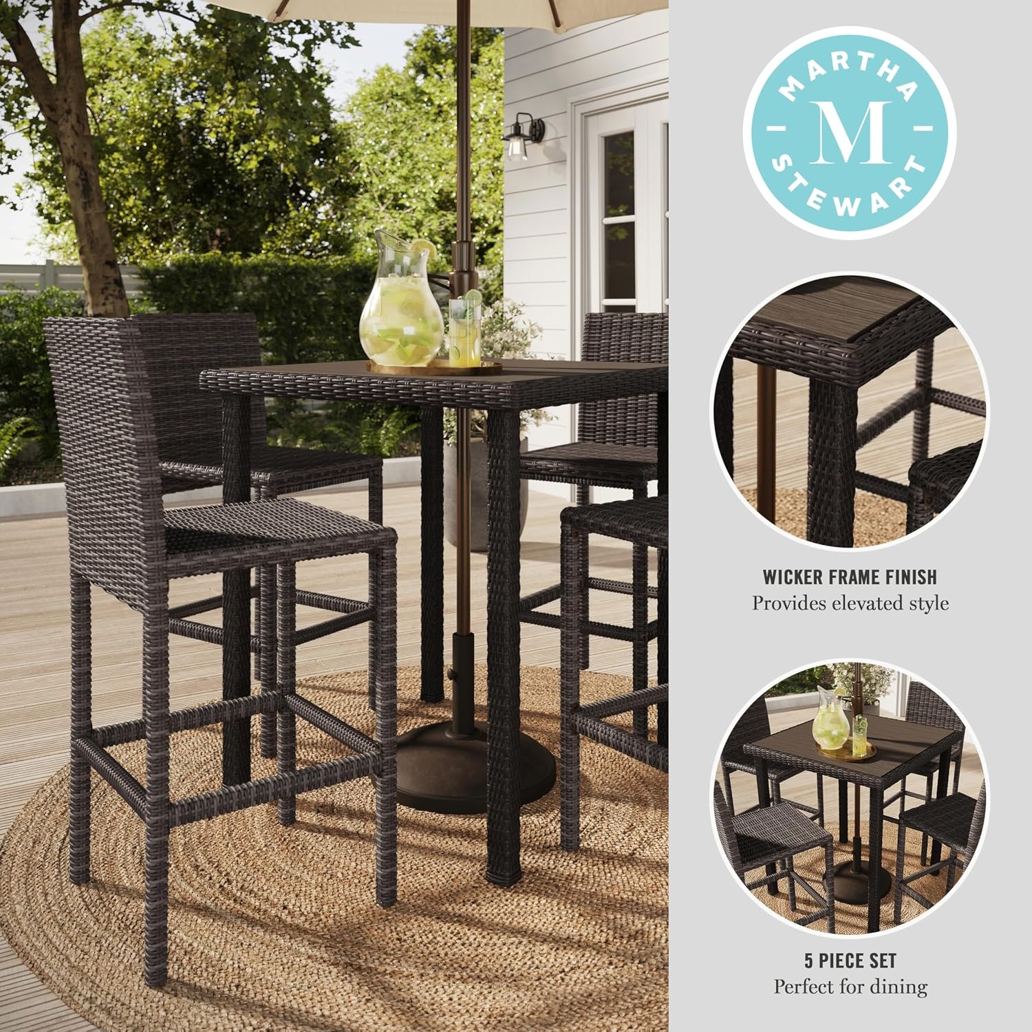 image:imageMartha Stewart Bedford 5Piece Patio Bar Set BrownBrown