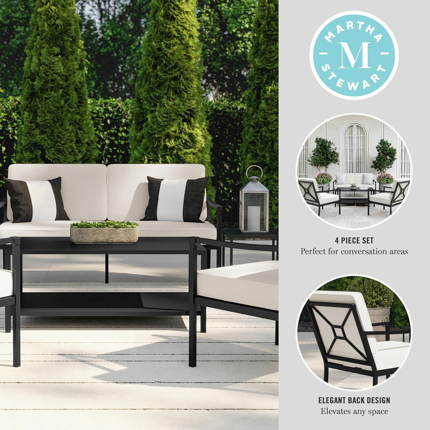 image:imageMartha Stewart Lily Pond 4Piece IndoorOutdoor Conversation Set Black