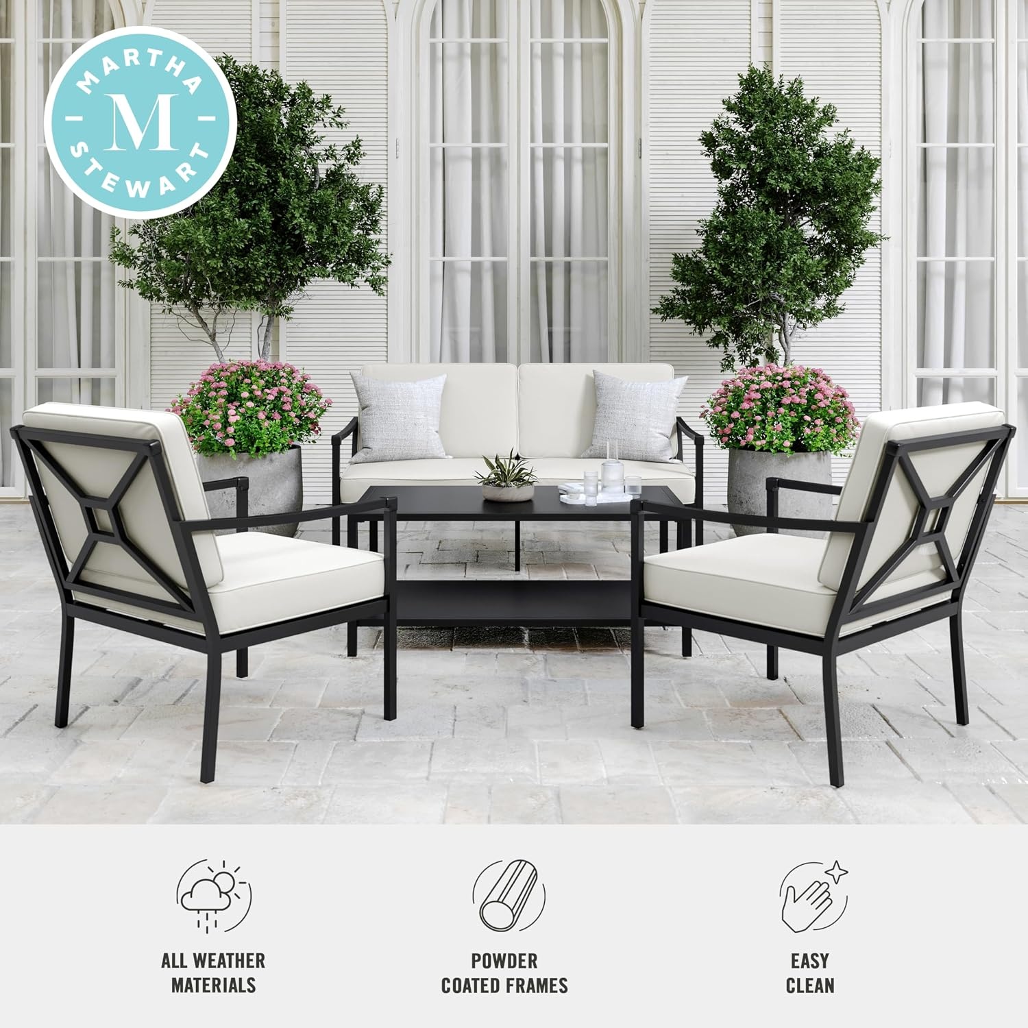 image:imageMartha Stewart Lily Pond 4Piece IndoorOutdoor Conversation Set Black