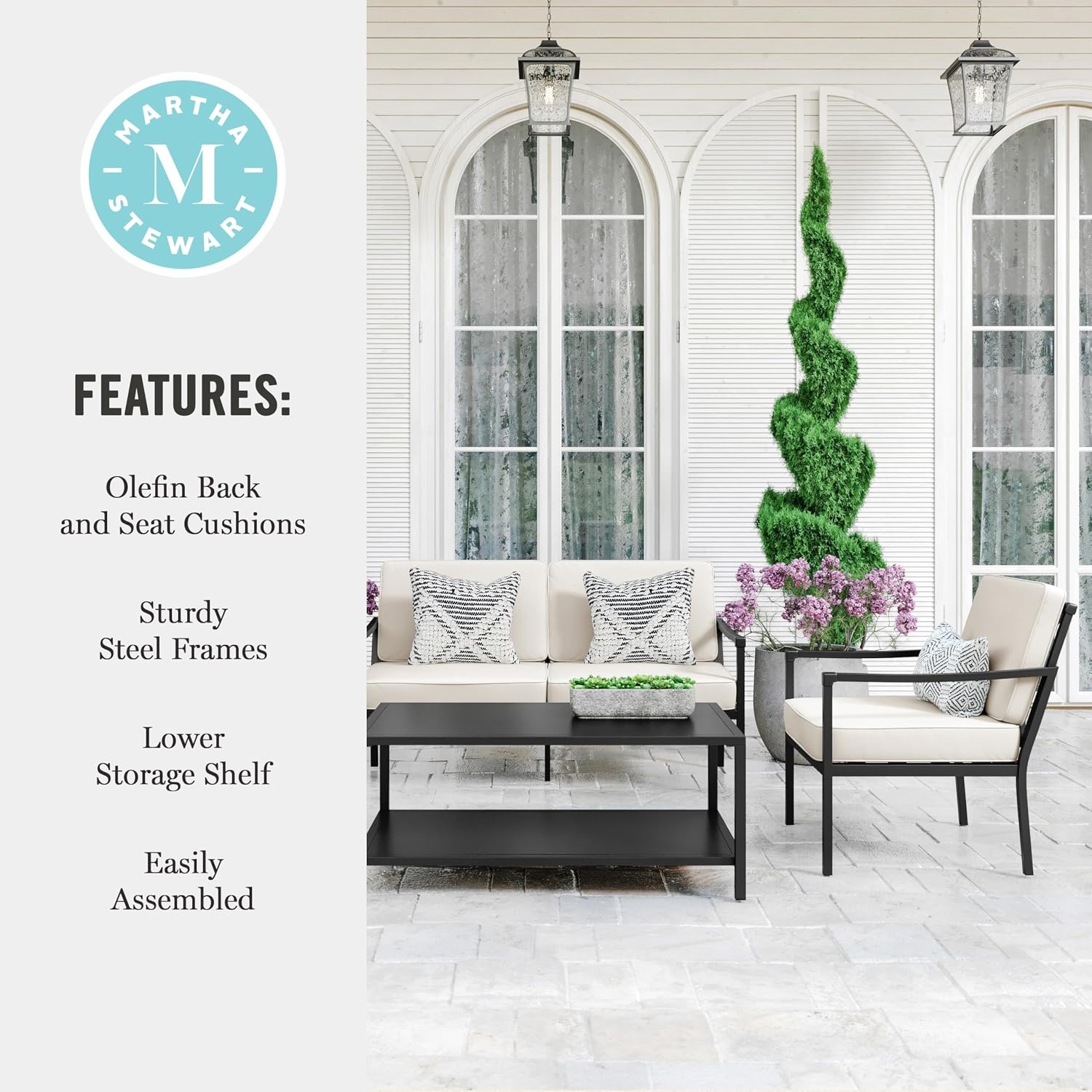 image:imageMartha Stewart Lily Pond 4Piece IndoorOutdoor Conversation Set Black