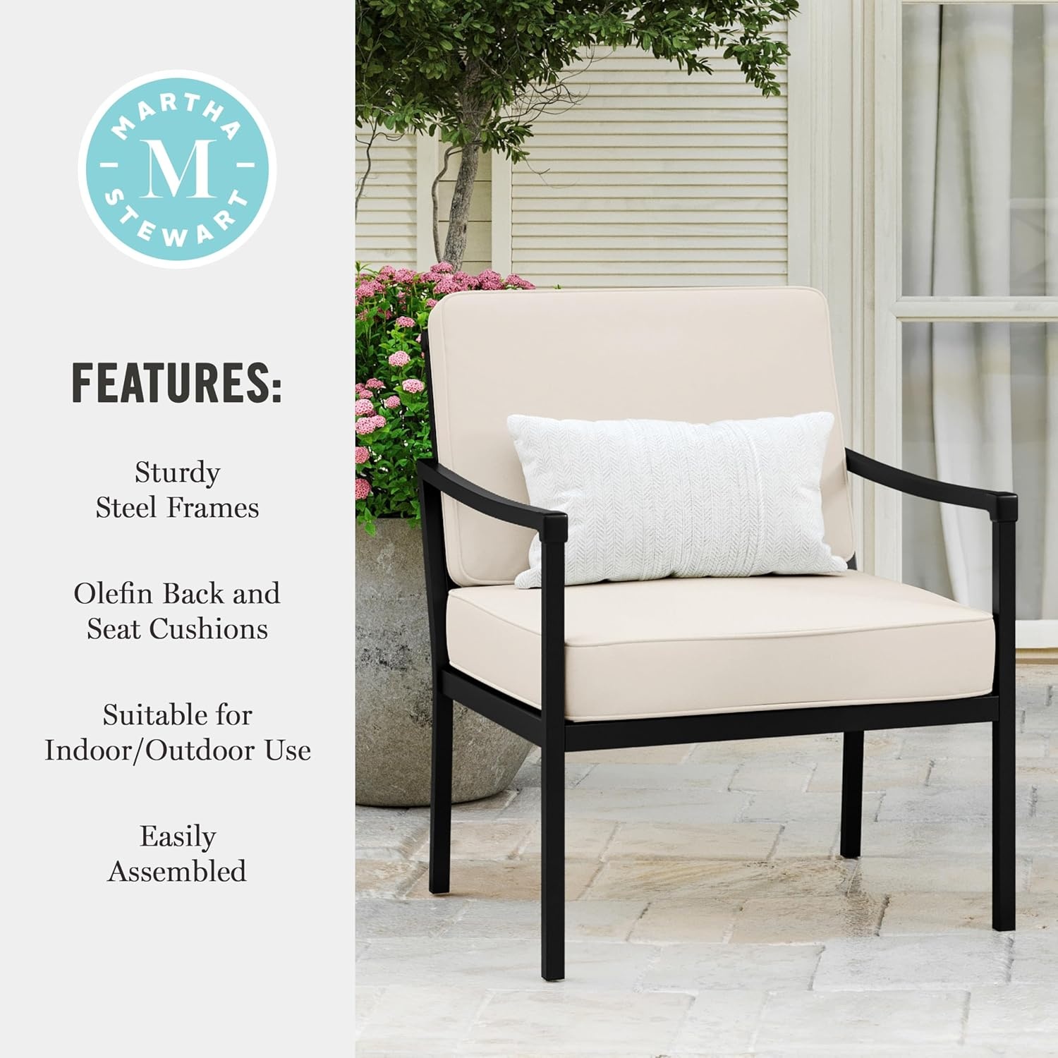 image:imageMartha Stewart Lily Pond IndoorOutdoor Patio Accent Chairs Black 2Pack