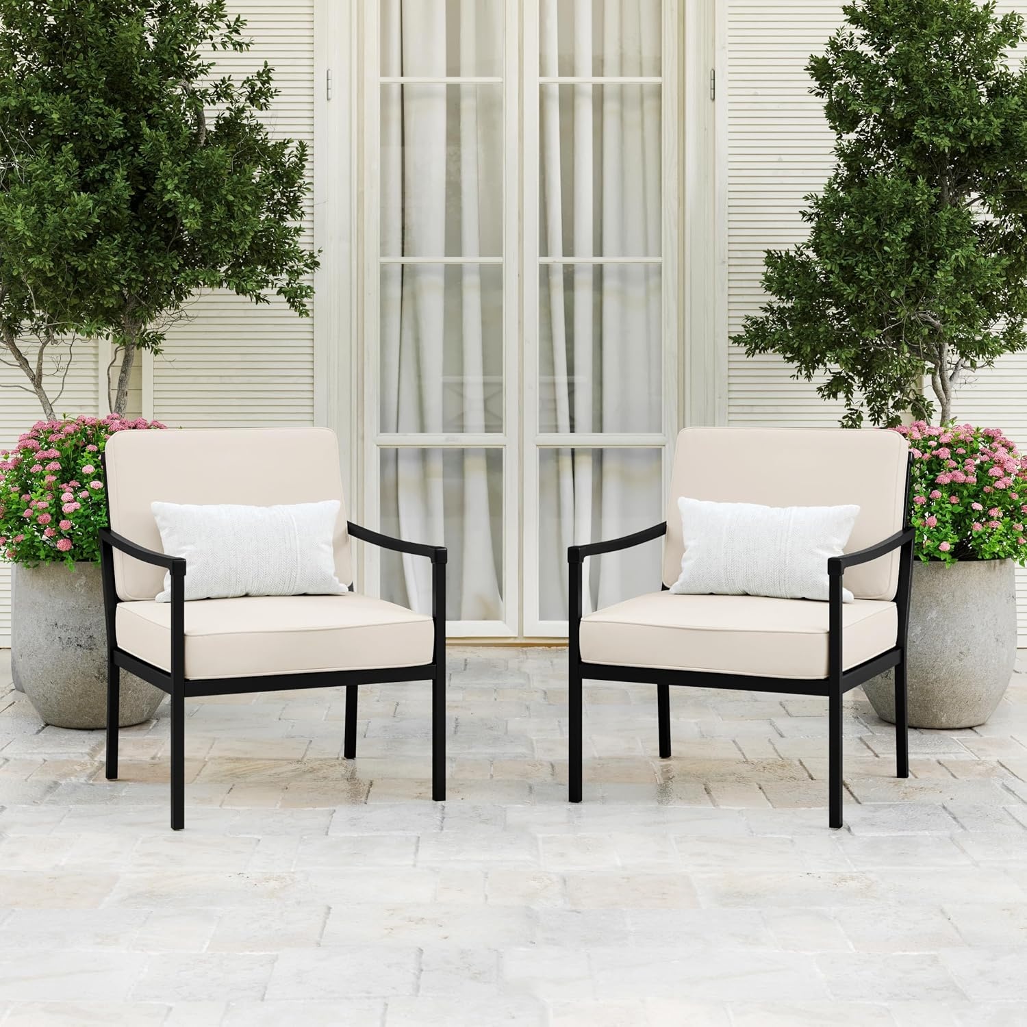 image:imageMartha Stewart Lily Pond IndoorOutdoor Patio Accent Chairs Black 2Pack