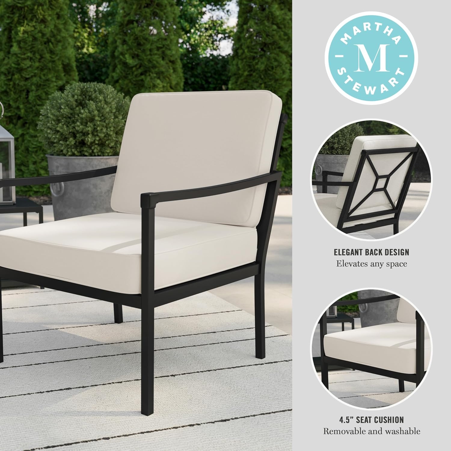 image:imageMartha Stewart Lily Pond IndoorOutdoor Patio Accent Chairs Black 2Pack