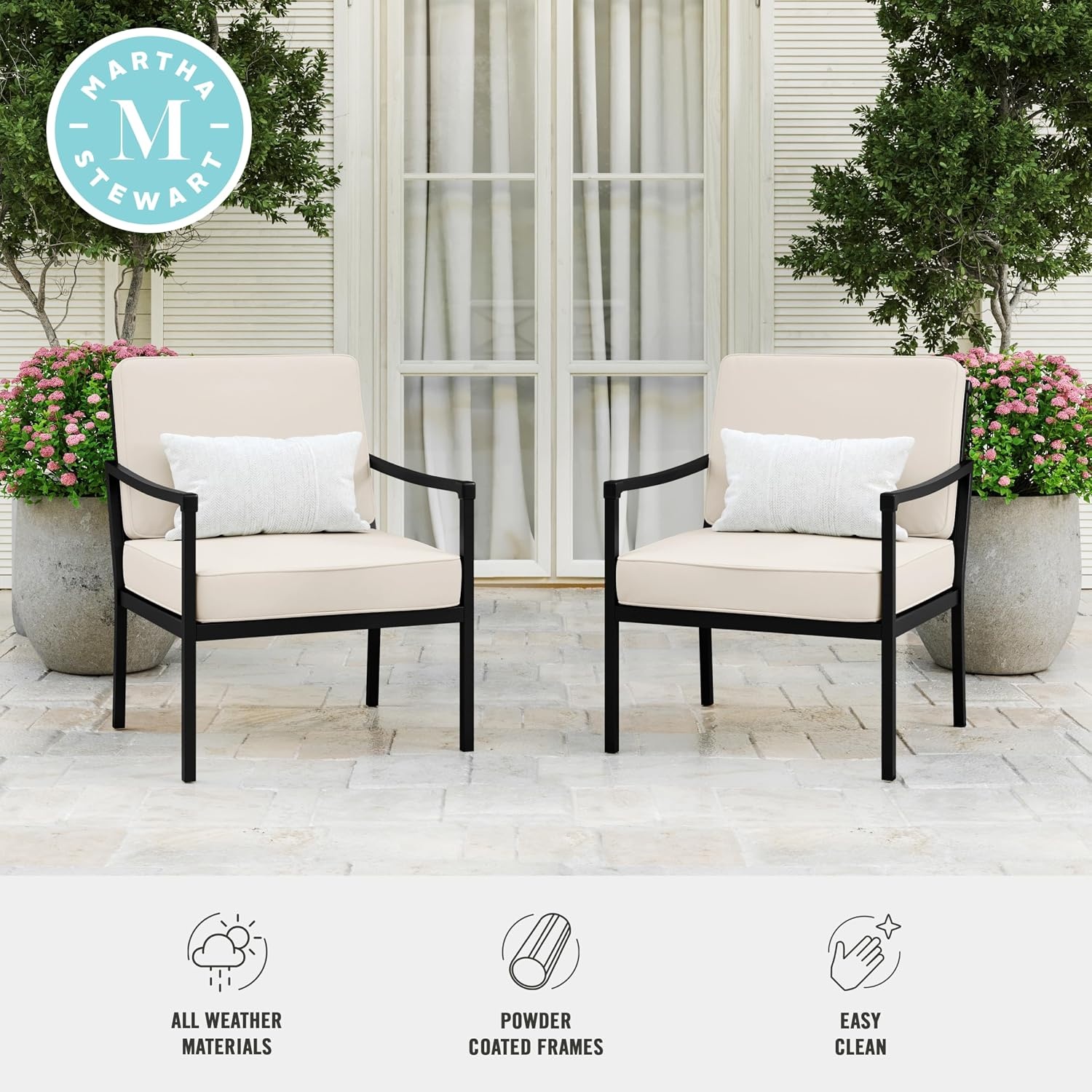 image:imageMartha Stewart Lily Pond IndoorOutdoor Patio Accent Chairs Black 2Pack