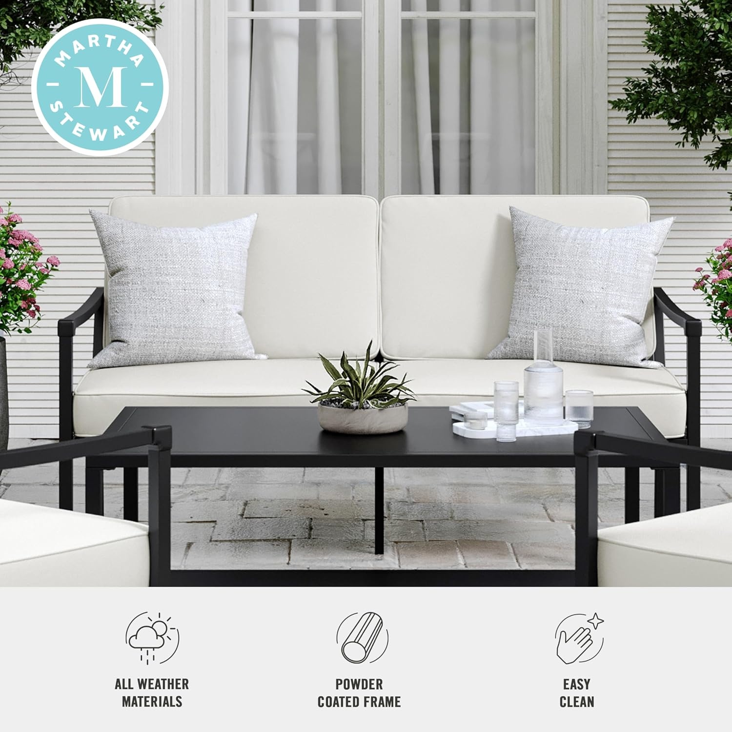 image:imageMartha Stewart Lily Pond IndoorOutdoor Patio Loveseat Black