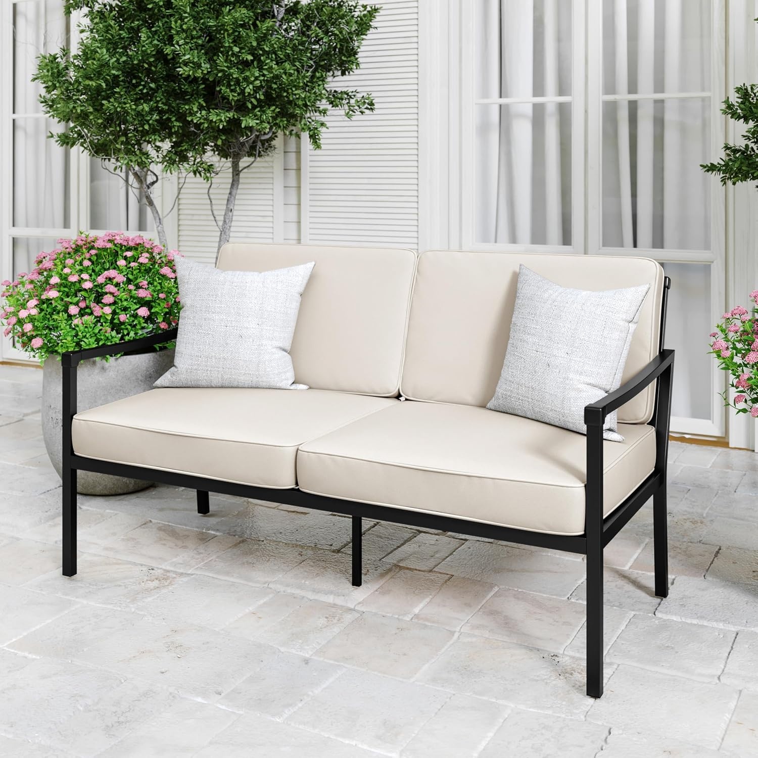 image:imageMartha Stewart Lily Pond IndoorOutdoor Patio Loveseat Black