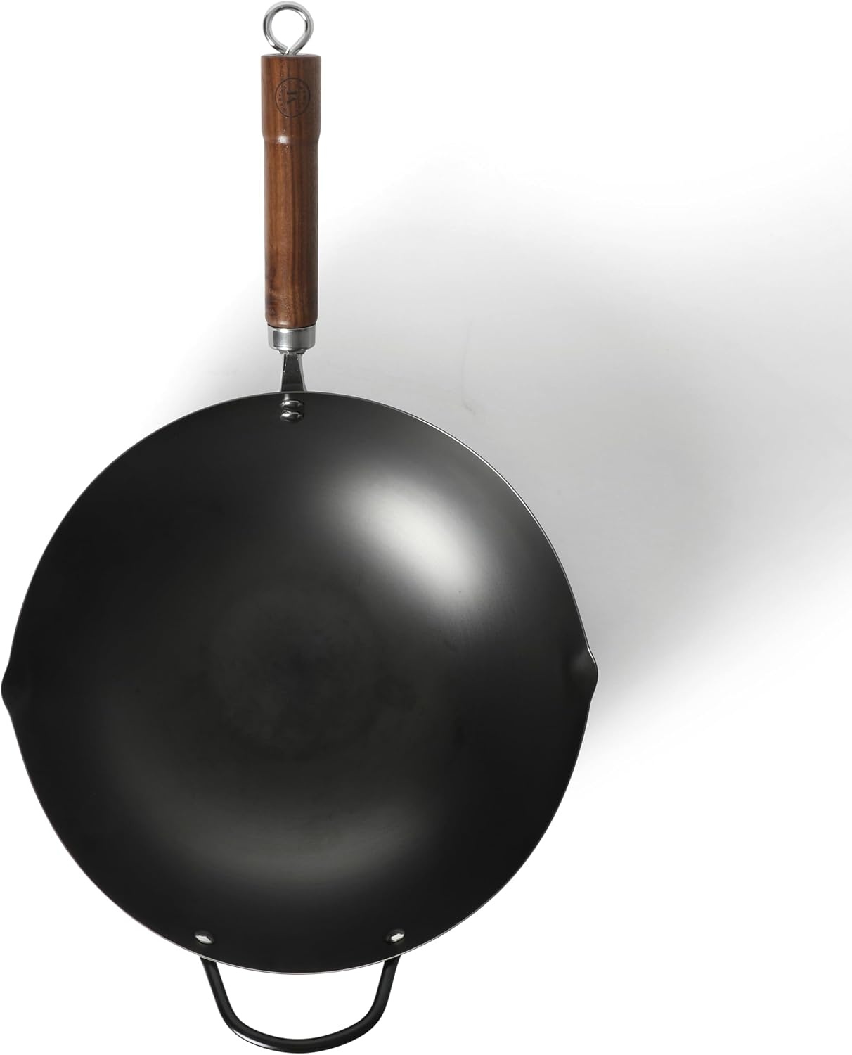 image:imageMartha Stewart Chisholm 135Inch Carbon Steel Nonstick Wok PFASFree Wok Pan amp Flat Bottom Stir Fry Pan with Long Walnut Wood Handle amp Helper Handle Black