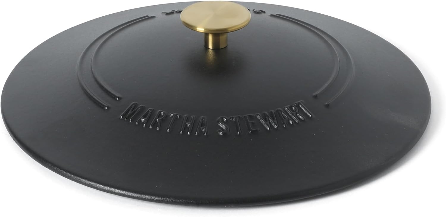image:imageMartha Stewart Gatwick Enameled Cast Iron Braiser with Lid 35Quart Braiser Pan for Stovetop amp Oven Cast Iron Braising Pan with Gold Knob Matte BlackMatte Black w Gold Knob