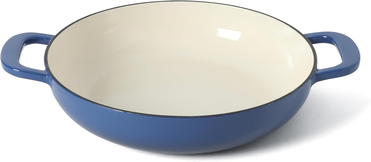 image:imageMartha Stewart Gatwick Enameled Cast Iron Braiser with Lid 35Quart Braiser Pan for Stovetop amp Oven Cast Iron Braising Pan with Gold Knob Matte BlackClassic Blue