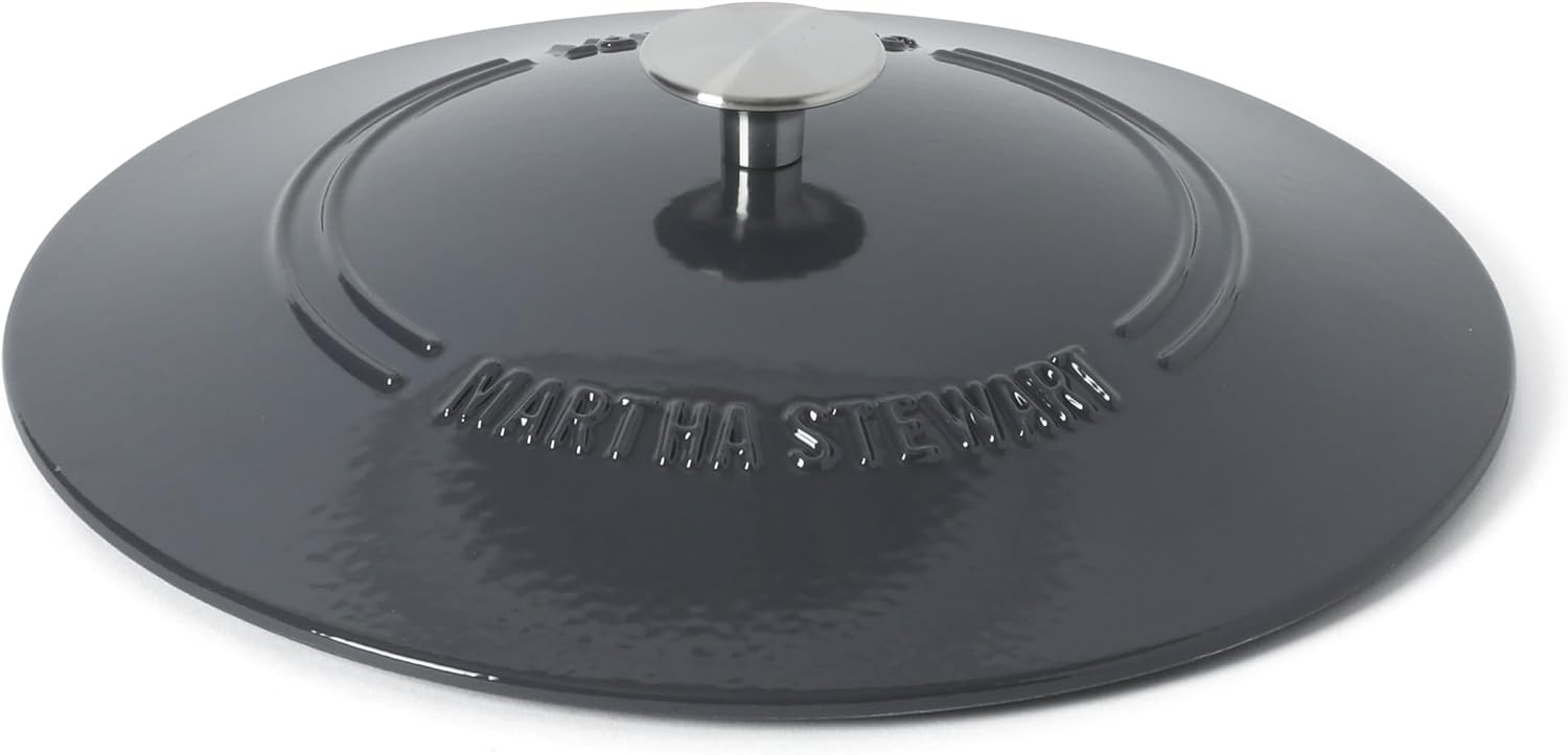 image:imageMartha Stewart Gatwick Enameled Cast Iron Braiser with Lid 35Quart Braiser Pan for Stovetop amp Oven Cast Iron Braising Pan with Gold Knob Matte BlackGrey