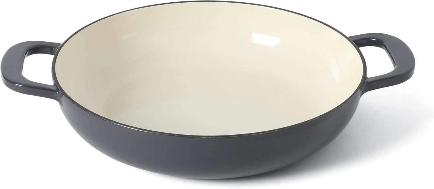 image:imageMartha Stewart Gatwick Enameled Cast Iron Braiser with Lid 35Quart Braiser Pan for Stovetop amp Oven Cast Iron Braising Pan with Gold Knob Matte BlackGrey
