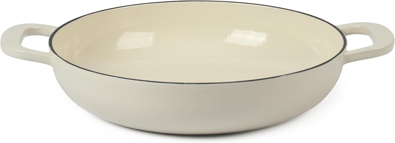 image:imageMartha Stewart Gatwick Enameled Cast Iron Braiser with Lid 35Quart Braiser Pan for Stovetop amp Oven Cast Iron Braising Pan with Gold Knob Matte BlackLinen White w Gold Knob