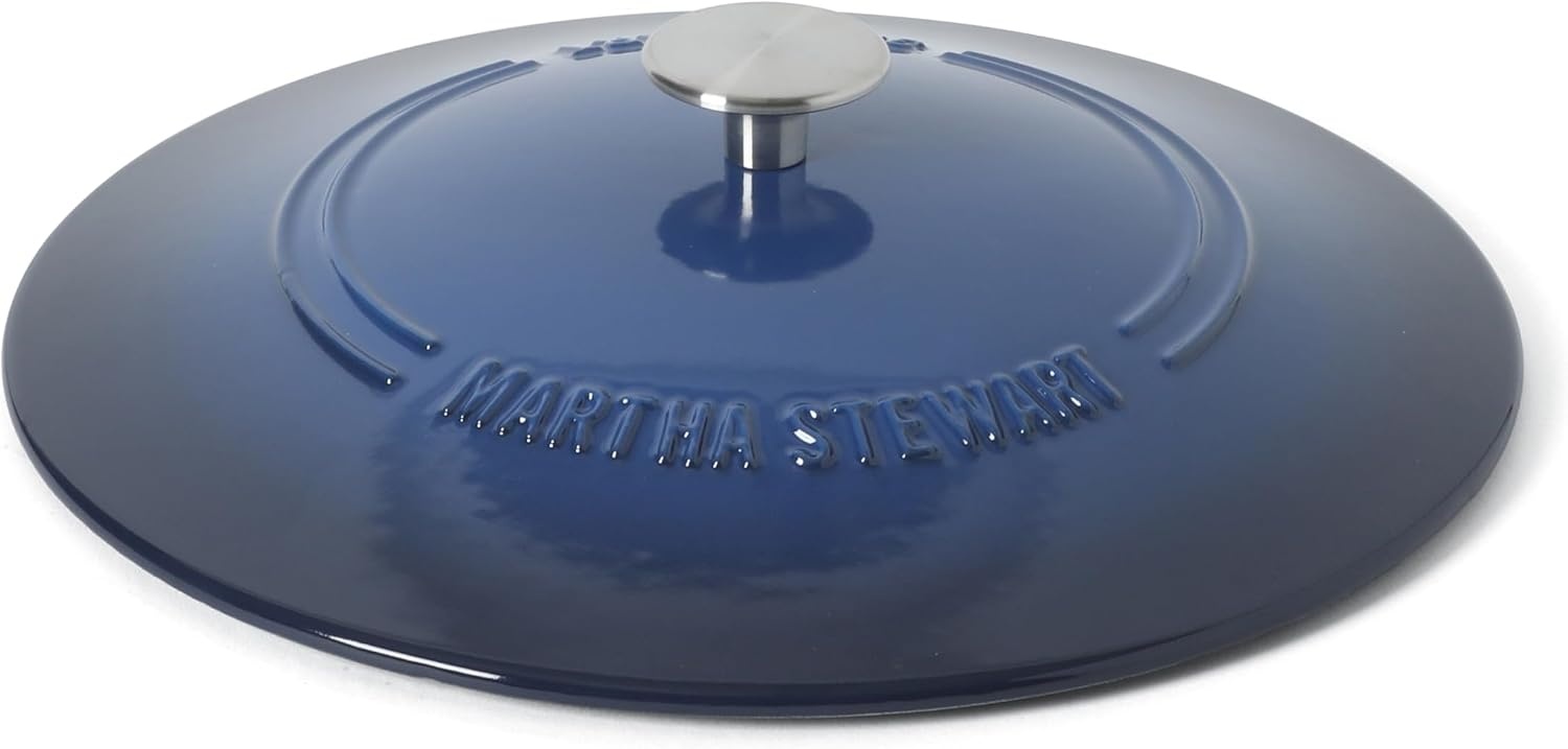 image:imageMartha Stewart Gatwick Enameled Cast Iron Braiser with Lid 35Quart Braiser Pan for Stovetop amp Oven Cast Iron Braising Pan with Gold Knob Matte BlackClassic Blue