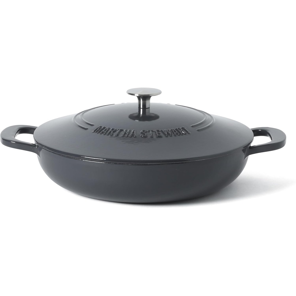 image:imageMartha Stewart Gatwick Enameled Cast Iron Braiser with Lid 35Quart Braiser Pan for Stovetop amp Oven Cast Iron Braising Pan with Gold Knob Matte BlackGrey