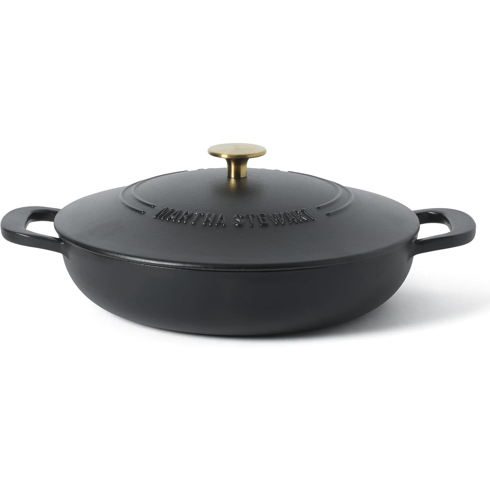 image:imageMartha Stewart Gatwick Enameled Cast Iron Braiser with Lid 35Quart Braiser Pan for Stovetop amp Oven Cast Iron Braising Pan with Gold Knob Matte BlackMatte Black w Gold Knob