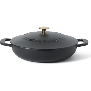 Martha Stewart Gatwick Enameled Cast Iron Braiser with Lid, 3.5-Quart Braiser Pan for Stovetop & Oven, Cast Iron Braising Pan with Gold Knob, Matte Black(Matte Black w/ Gold Knob)