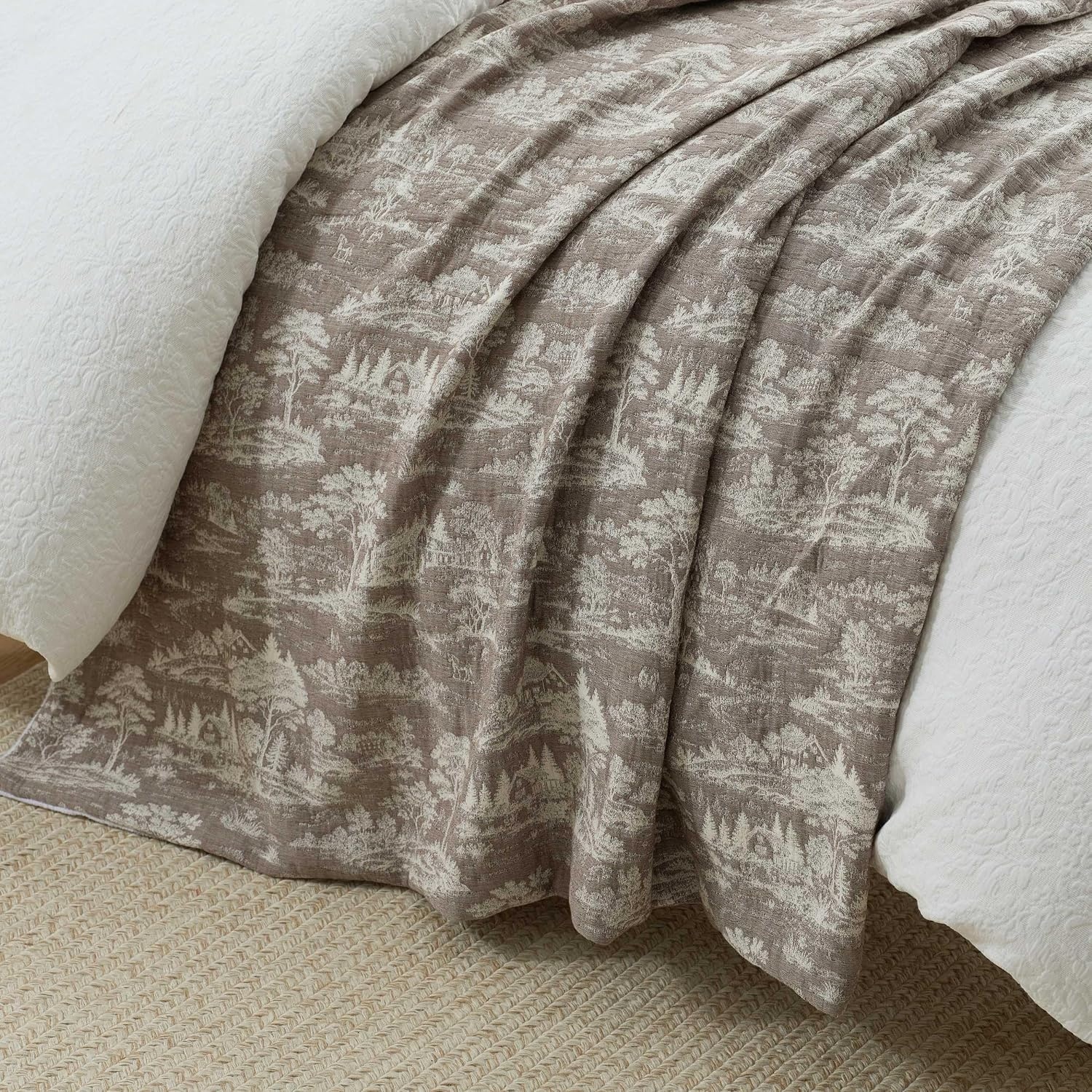image:imageMartha Stewart Reversible Plush Throw Blanket for Bed or Couch 50x70Farmhouse Toile Brown