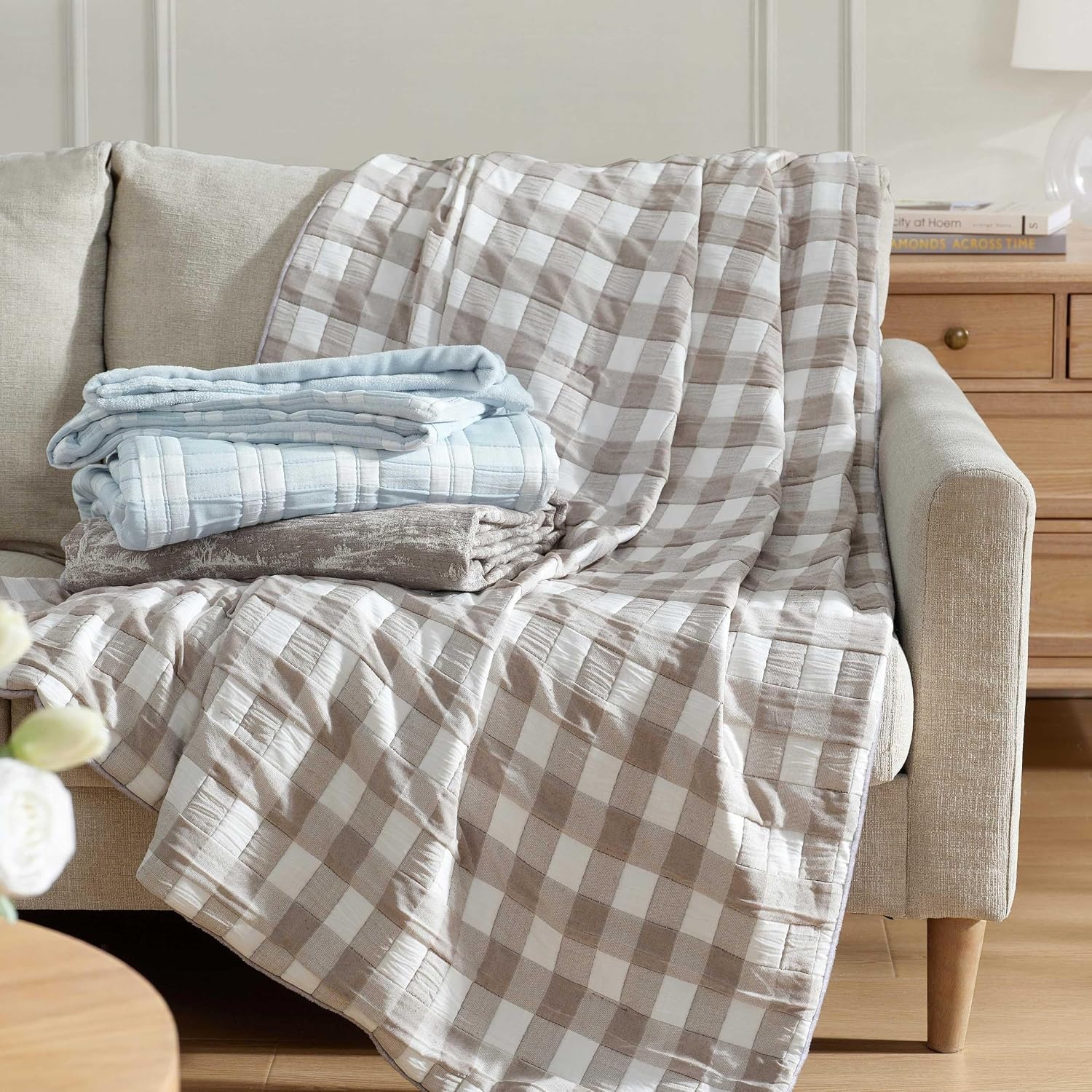 image:imageMartha Stewart Reversible Plush Throw Blanket for Bed or Couch 50x70Rory Plaid Blue
