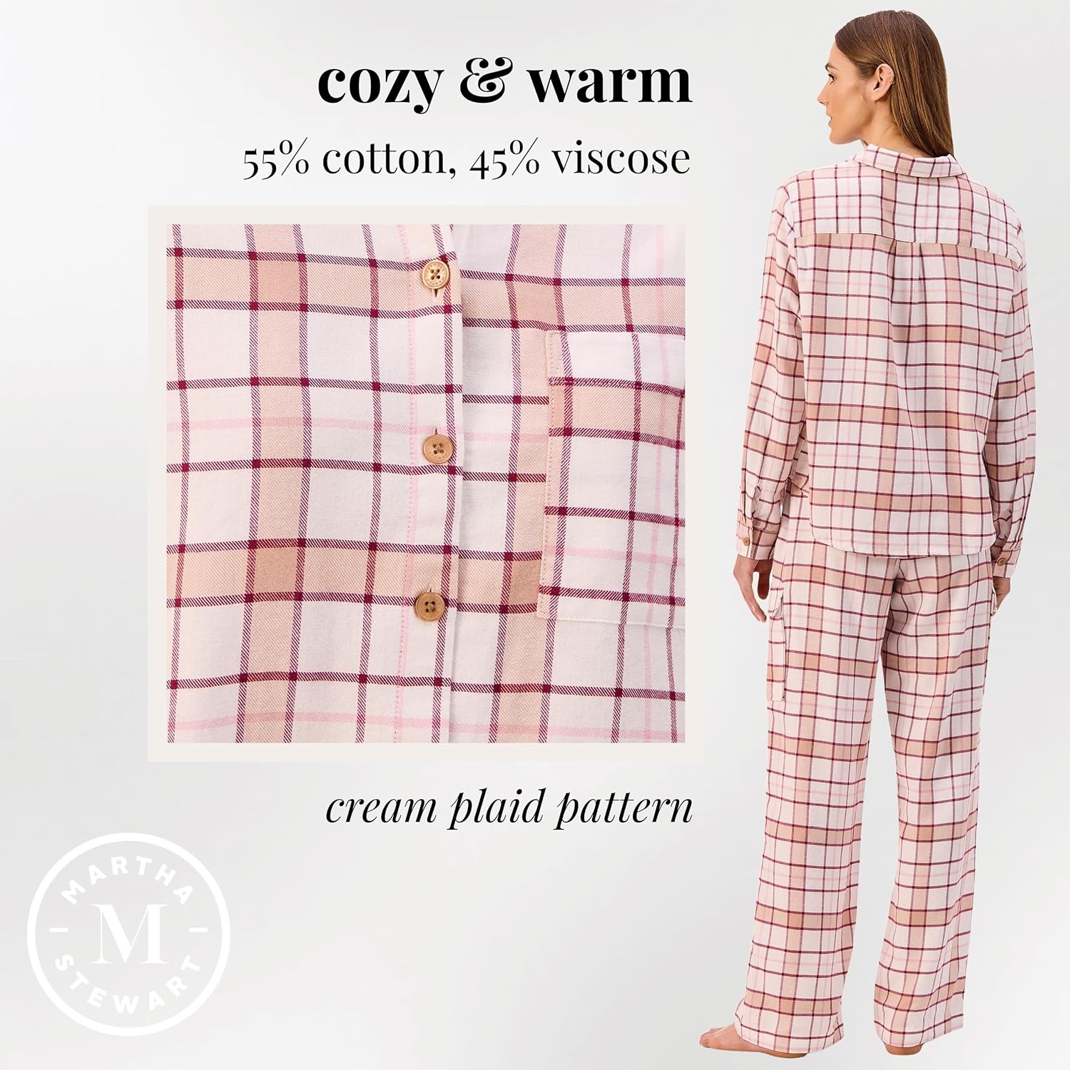 image:imageMartha Stewart Pajamas Womens 2 Piece PJ Sets Soft Luxury Loungewear for Home or GiftCoconutPink Flannel