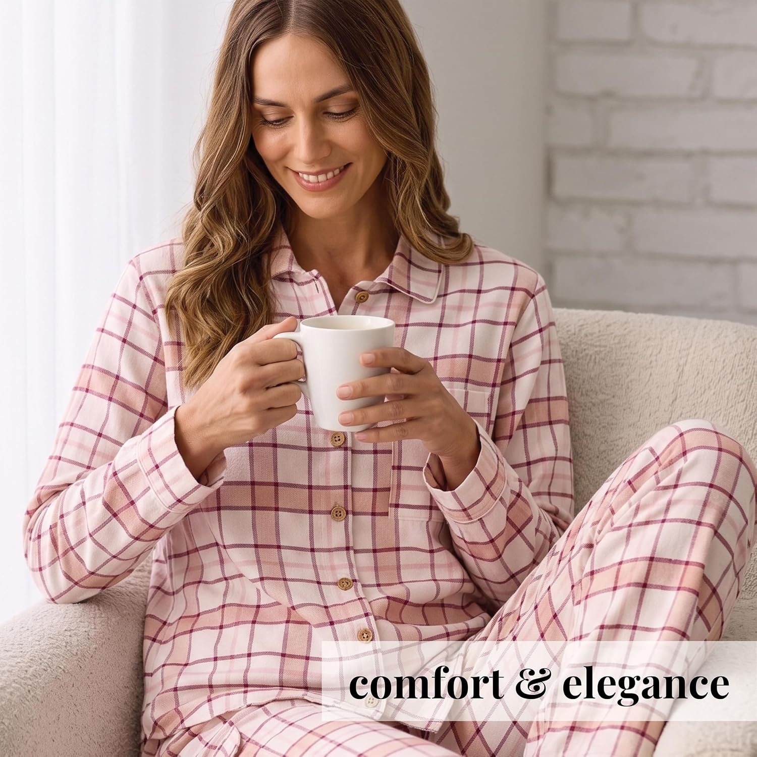 image:imageMartha Stewart Pajamas Womens 2 Piece PJ Sets Soft Luxury Loungewear for Home or GiftCoconutPink Flannel