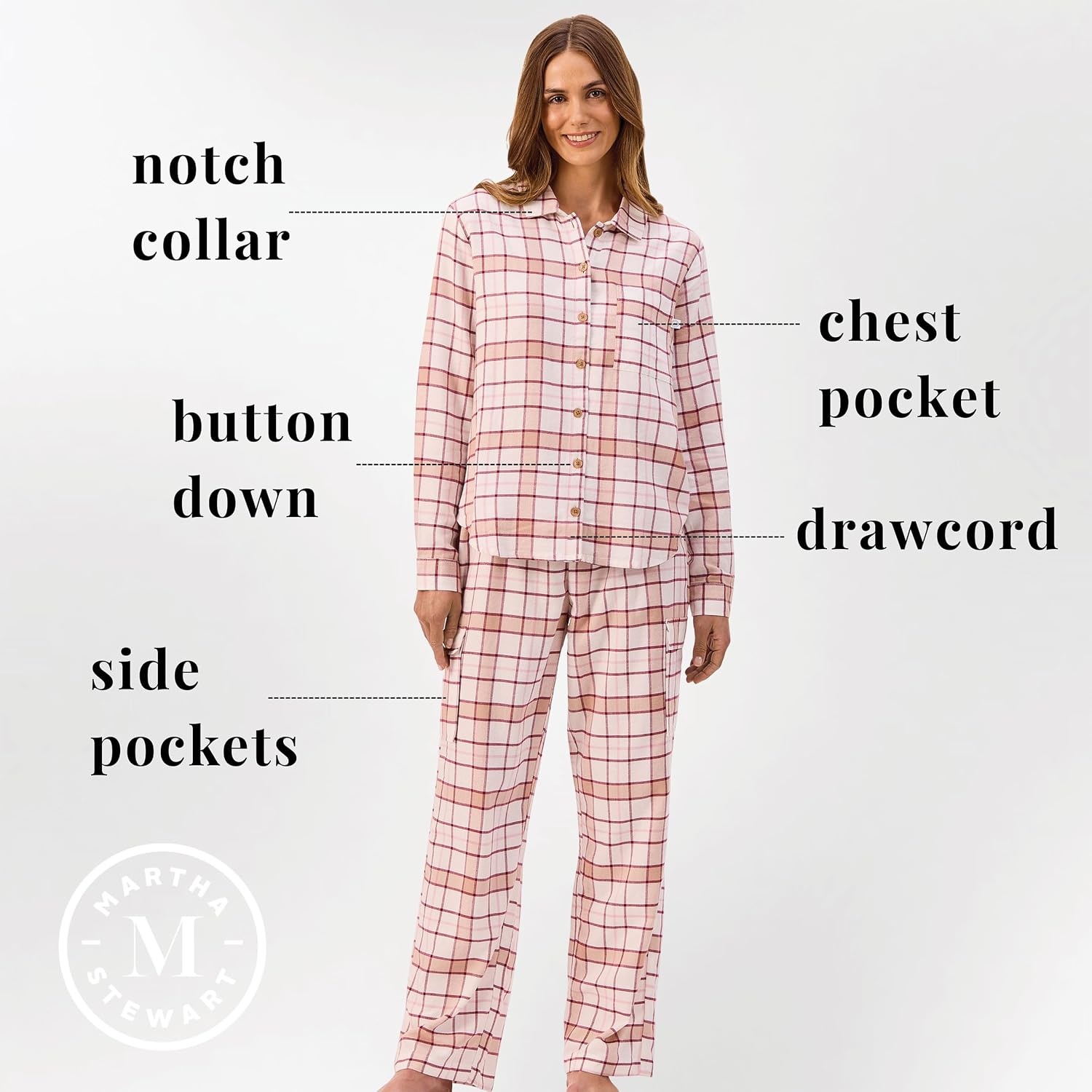 image:imageMartha Stewart Pajamas Womens 2 Piece PJ Sets Soft Luxury Loungewear for Home or GiftCoconutPink Flannel