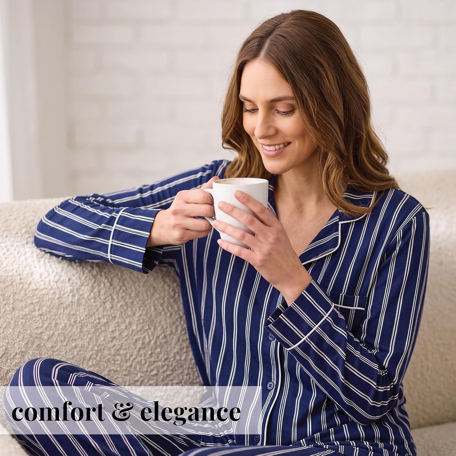 image:imageMartha Stewart Pajamas Womens 2 Piece PJ Sets Soft Luxury Loungewear for Home or GiftNavy Blue Stripe